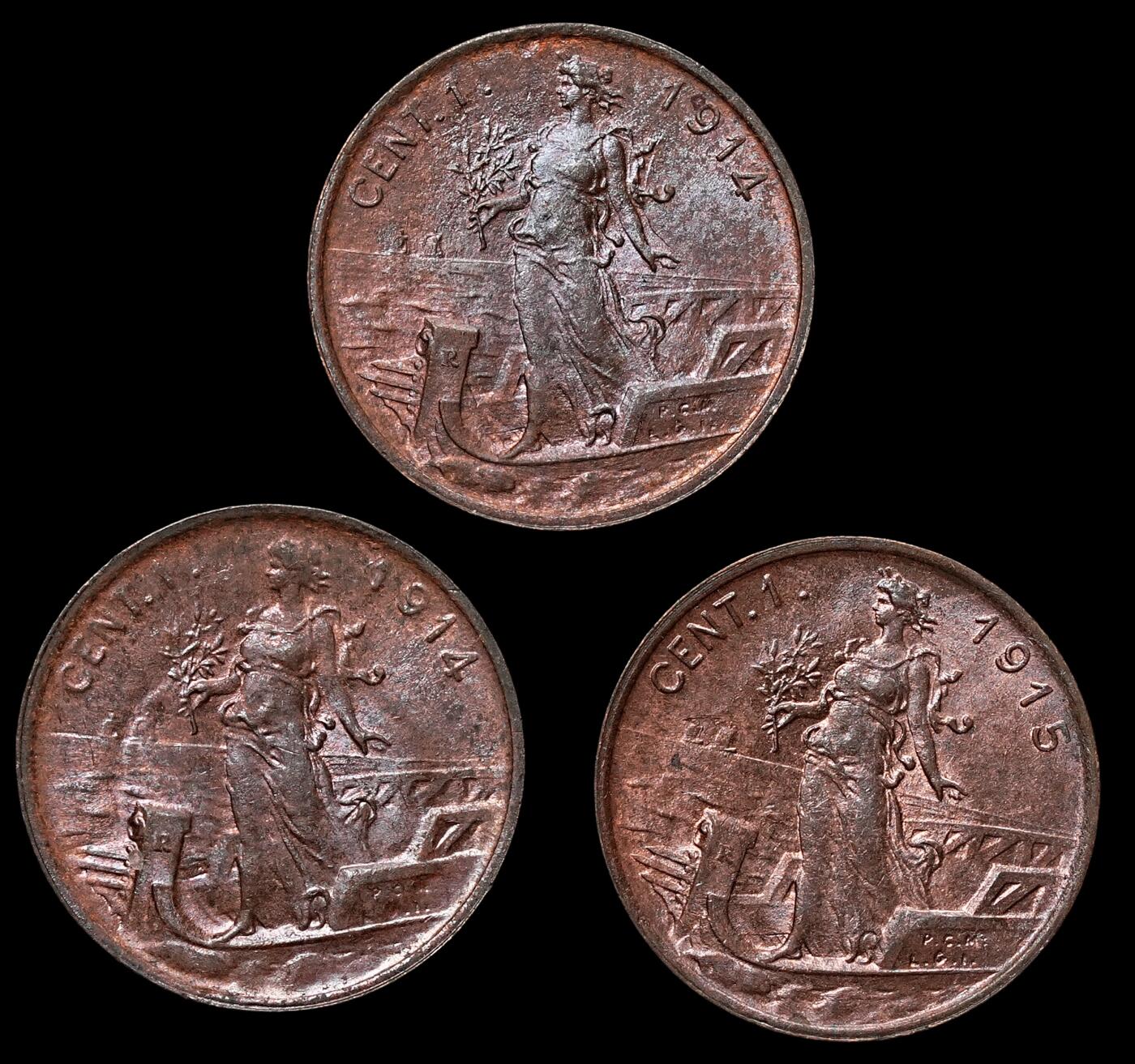 修遠堂世界钱币第106期，请看参拍说明 意大利1分铜币3枚，未流通