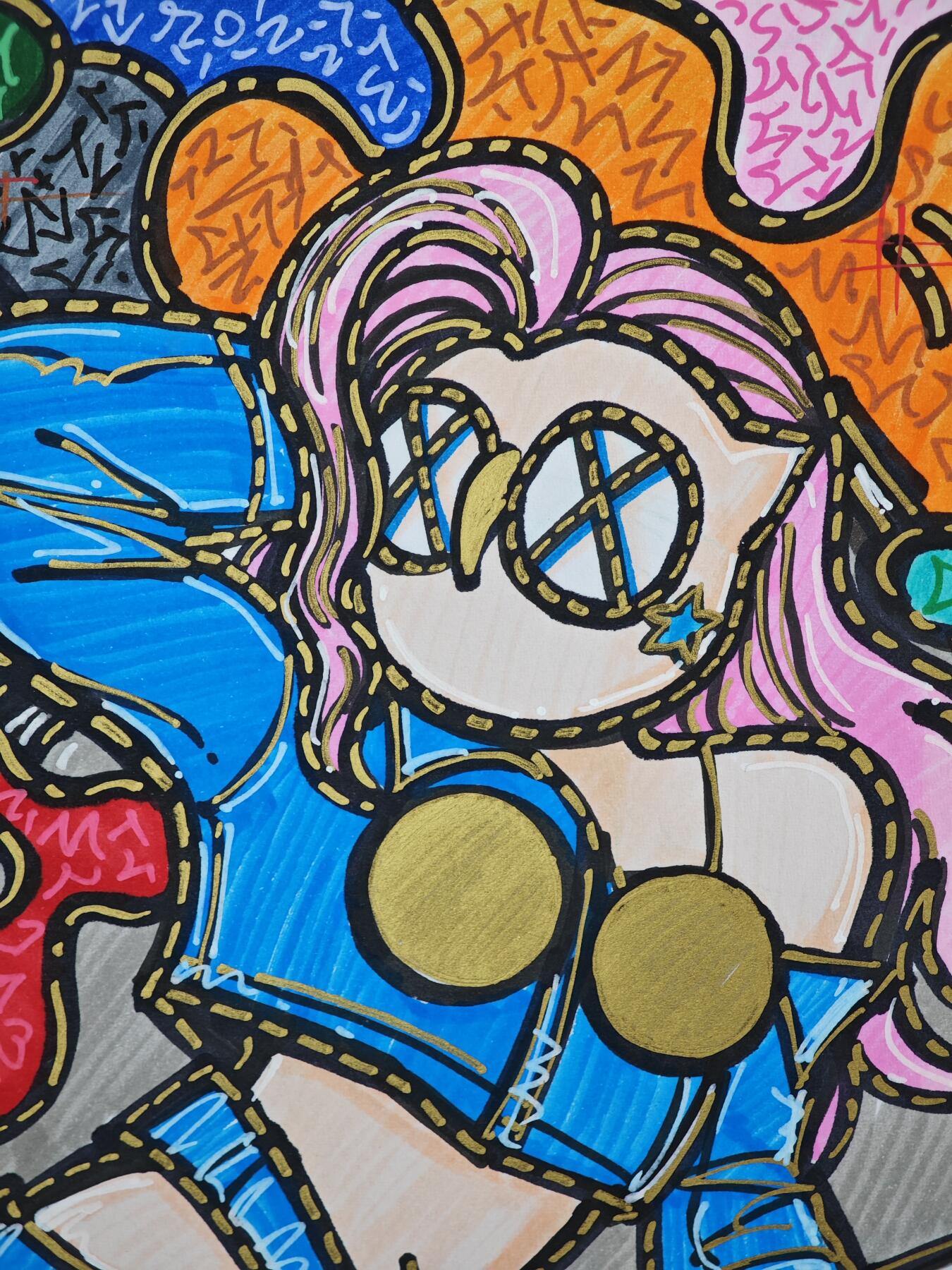 白泽拍卖卡牌手绘专场第33期（去岁千般皆如愿 今年万事定称心） 2021 waiwai手绘色纸 赛博 尺寸：17.8cm*17.8cm  waiwai亲签