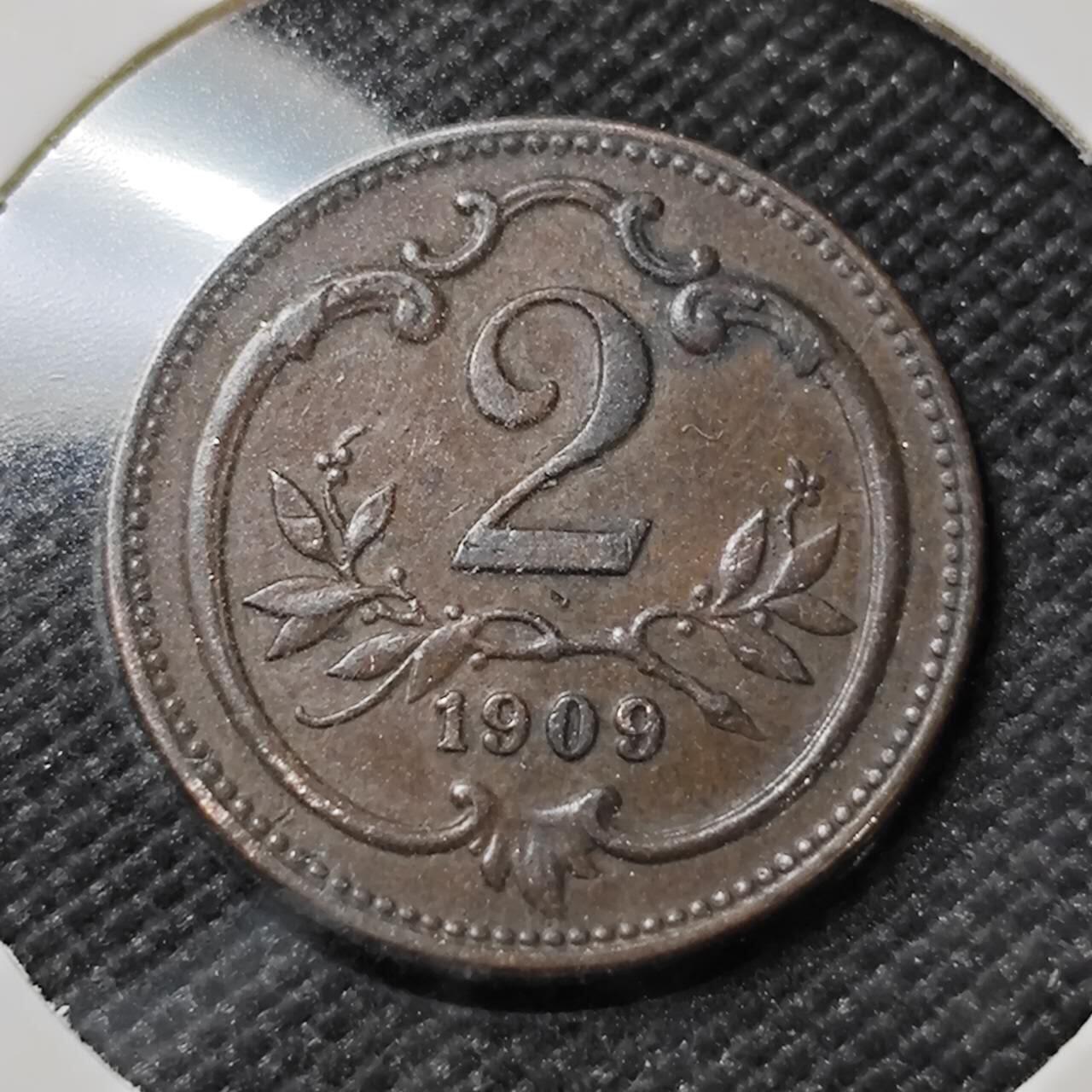 KK钱币收藏小铺   第401期 2月预留时间 周末发货 1909 奥地利2格罗申铜币