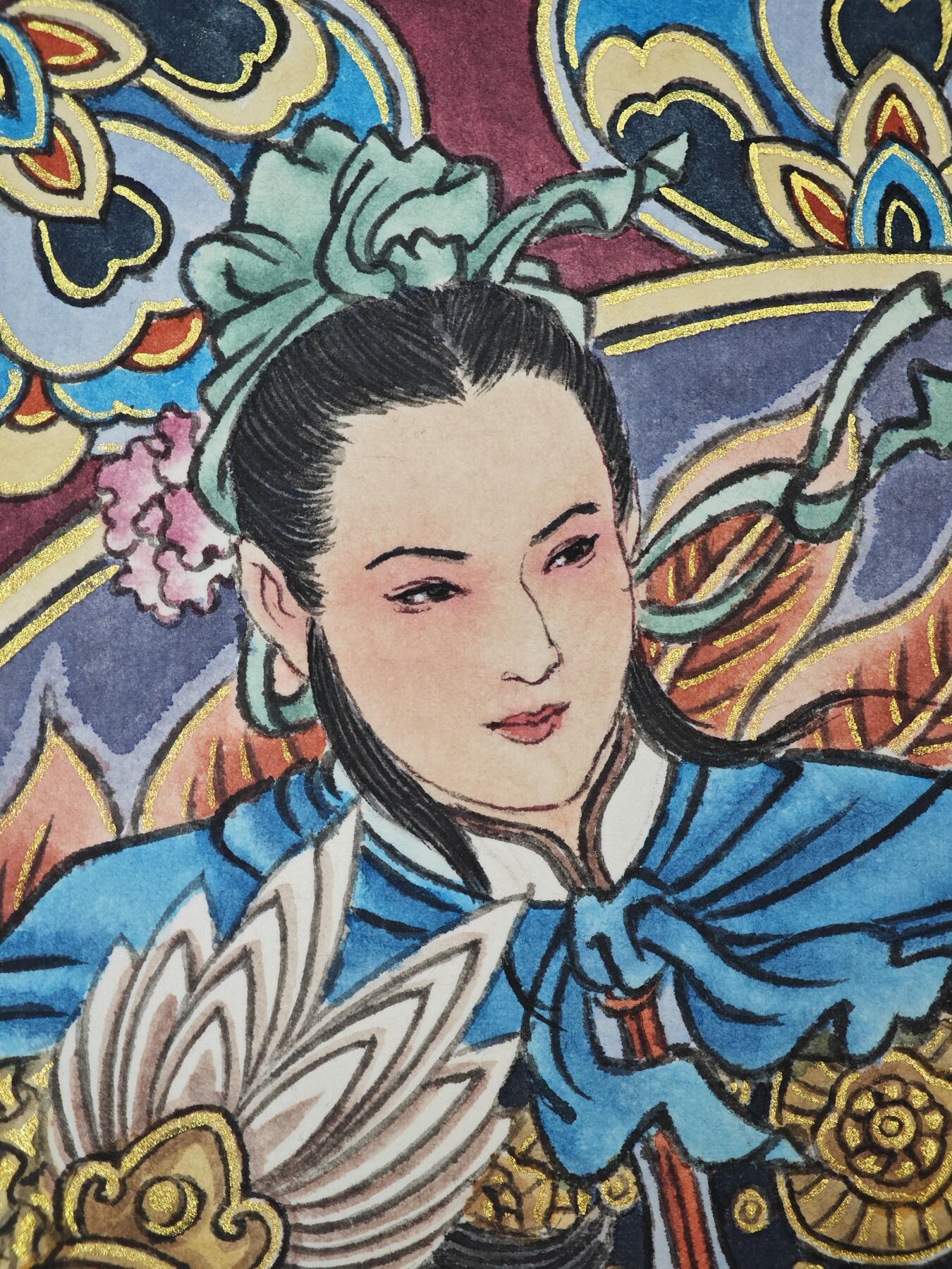 白泽拍卖卡牌手绘专场第33期（去岁千般皆如愿 今年万事定称心） 2025 冯涛手绘画 鸡-扈三娘 尺寸：30cm*41.5cm  冯涛亲签