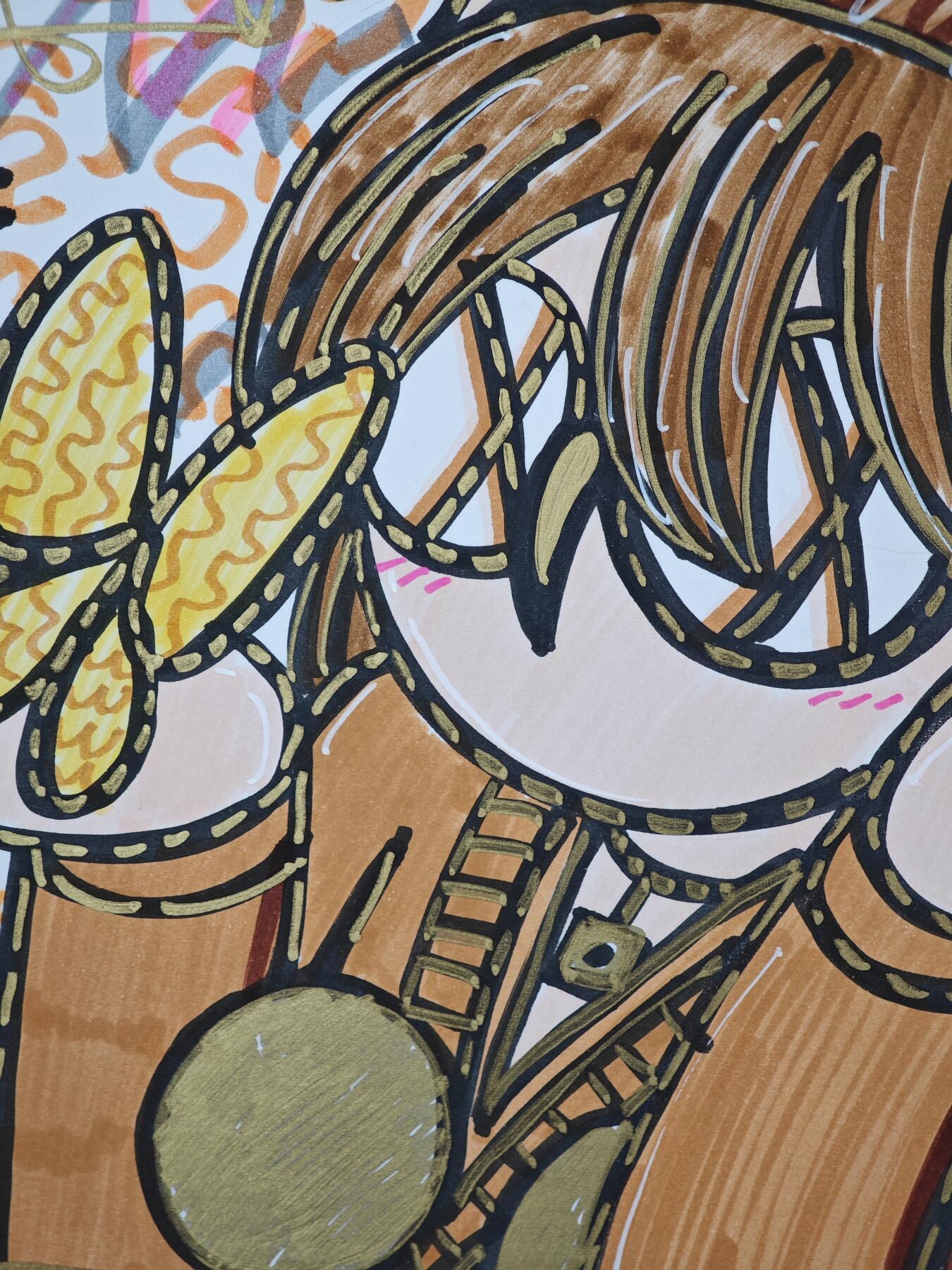 白泽拍卖卡牌手绘专场第33期（去岁千般皆如愿 今年万事定称心） 2021 waiwai手绘色纸 蝴蝶姑娘 尺寸：17.8cm*17.8cm  waiwai亲签