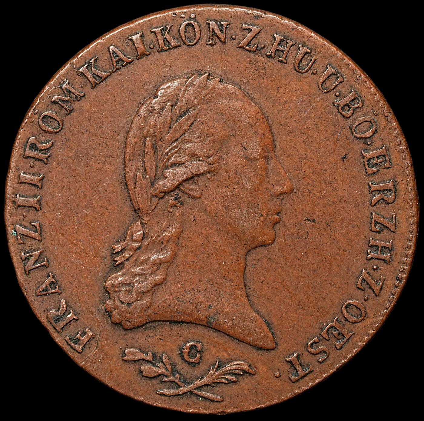 修遠堂世界钱币第106期，请看参拍说明 1800年神圣罗马帝国-奥地利6克鲁泽铜币 C厂铭