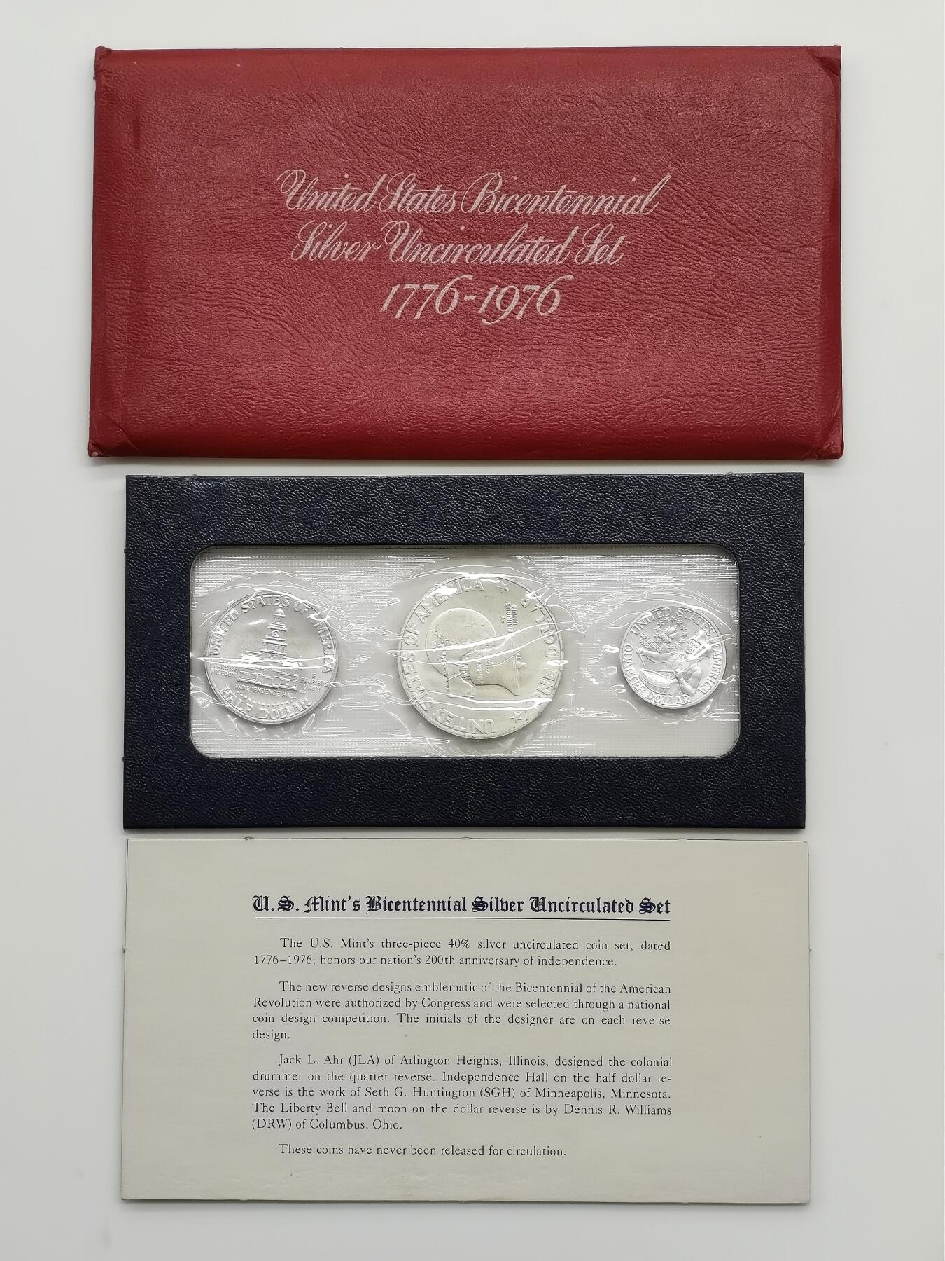 博洋堂世界钱币拍卖第163期（全场包邮） 美国1976年3枚非流通银币 红色版 41.84克400银 带证