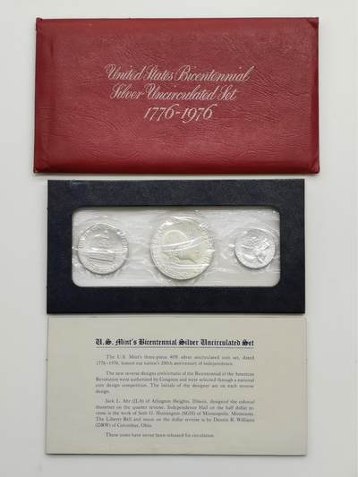博洋堂世界钱币拍卖第163期（全场包邮） - 美国1976年3枚非流通银币 红色版 41.84克400银 带证
