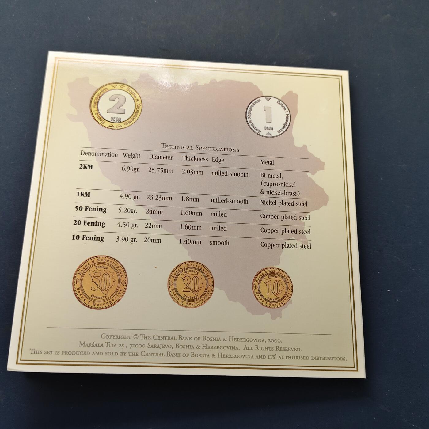 【全场包邮】纯粹捡漏拍509场 波斯尼亚和黑塞哥维那（波黑）2000年官方封装套币-1+2马克为首发年-MS1
