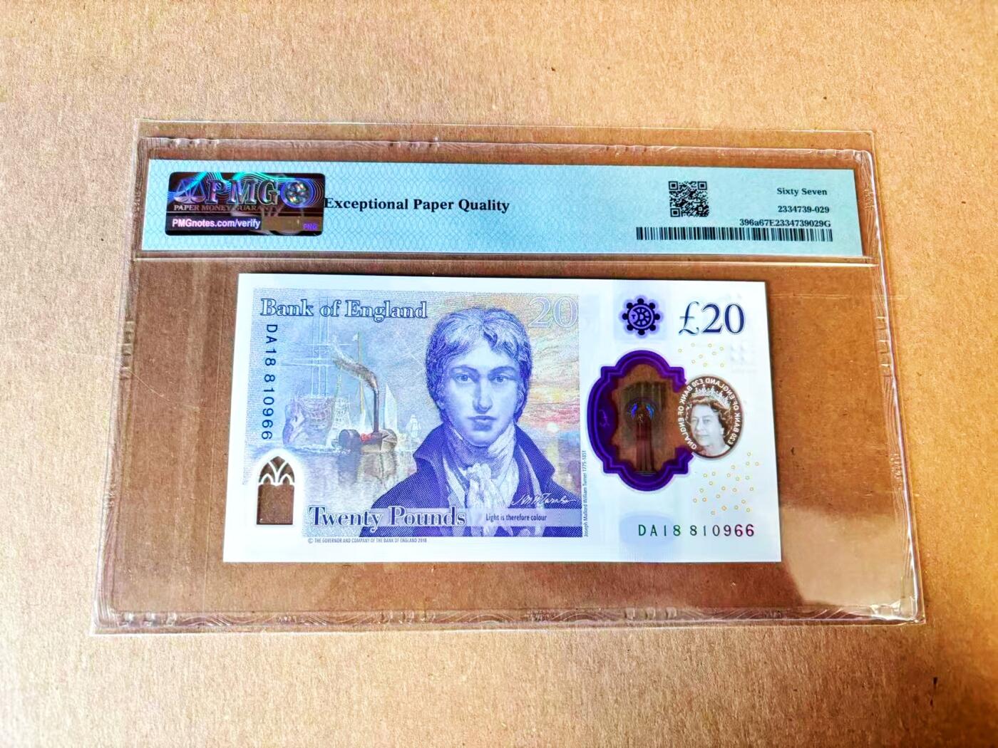  【Blue Auction】世界纸币精拍第791期——18级TOP拍卖/信誉/品质/专业/高效💫 【倒置号】英国 2020年20镑 PMG67EPQ 