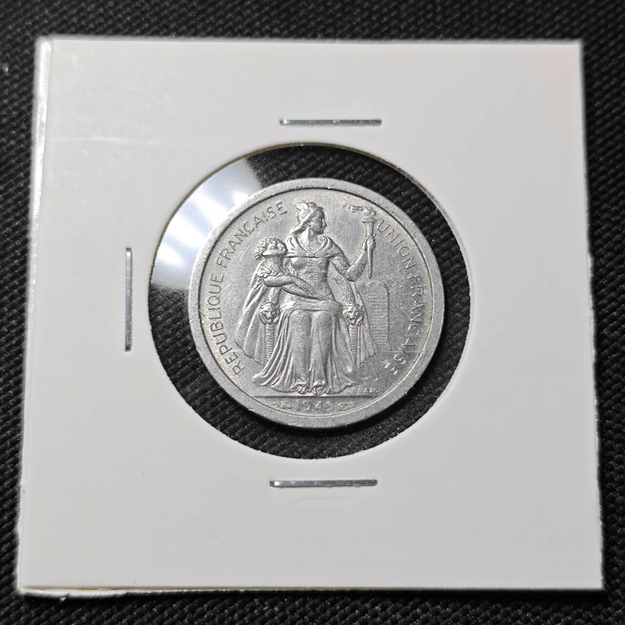 KK钱币收藏小铺   第401期 2月预留时间 周末发货  1949法属波利尼西亚1法郎