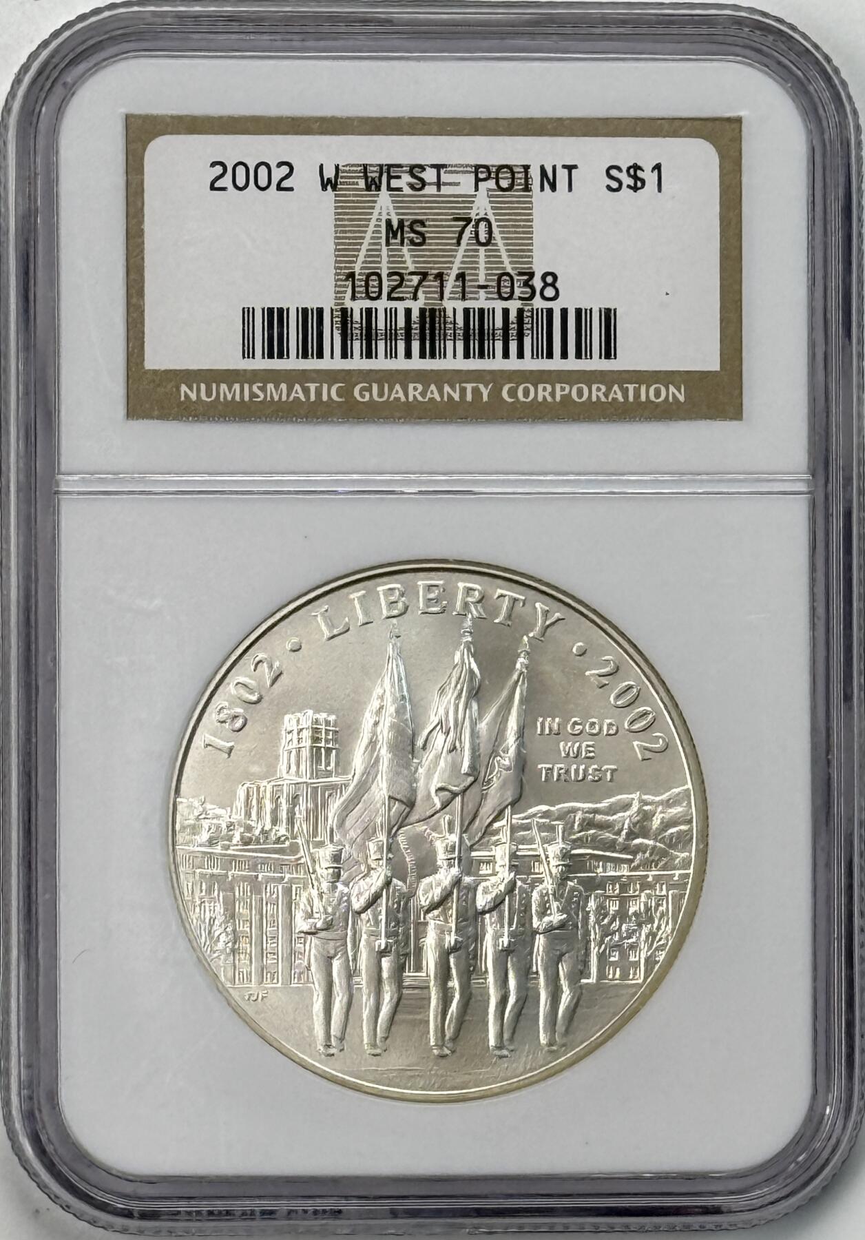 S&S Numismatic世界钱币-拍卖 第121期  获奖币*美国2002年 美国西点军校二百周年 1美元纪念银币 26.73克900银 NGC MS70