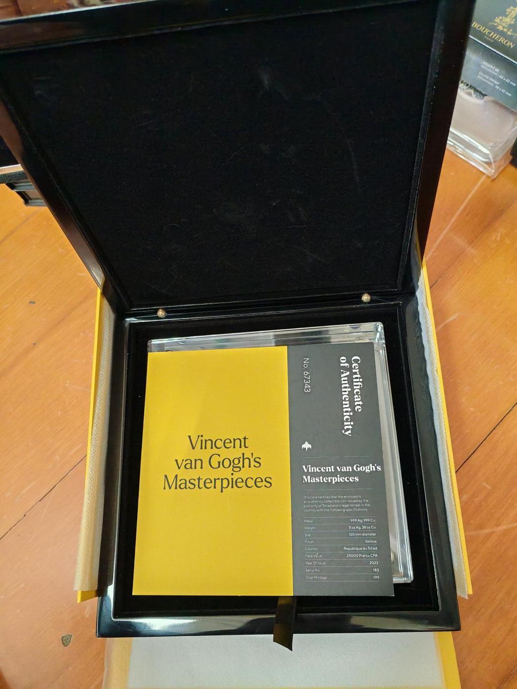 长老汇马年精选第七场拍卖 2023乍得梵高四幅画5盎司999银38盎司999铜25000法郎仿佛高浮雕币，盒证全，199枚