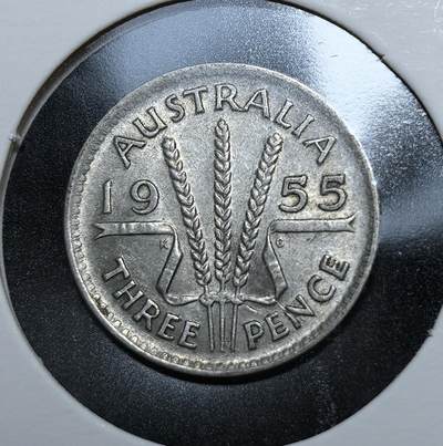 外国优质老铜币银币苏联纪念章，每周六晚九点倒数截拍，满百包邮可寄存，持续收拍 - 澳大利亚1955年3便士银币，属十进制前辅币，正面为女王头像，背面三穗麦秆象征澳农业。1955 年恢复 “F:D” 铭文，发行至 1964 年，后随十进制改革退出流通。