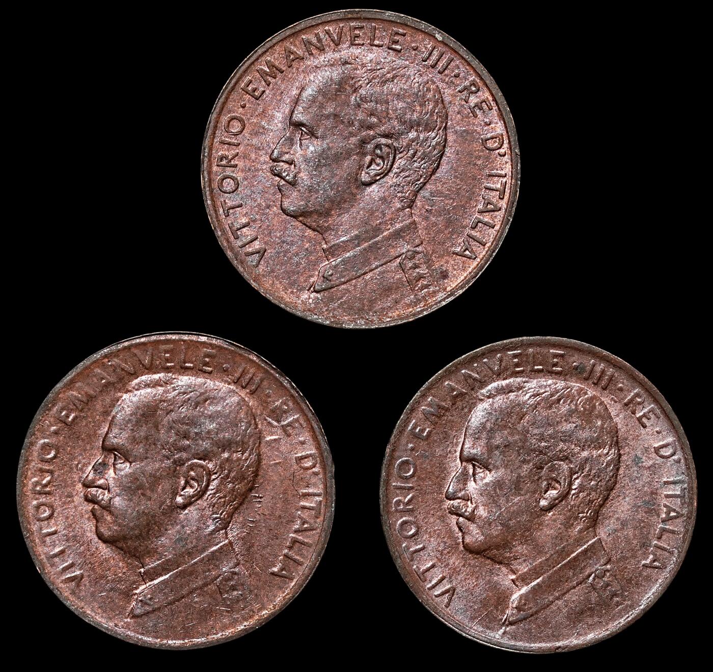 修遠堂世界钱币第106期，请看参拍说明 意大利1分铜币3枚，未流通