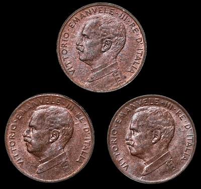 修遠堂世界钱币第106期，请看参拍说明 - 意大利1分铜币3枚，未流通