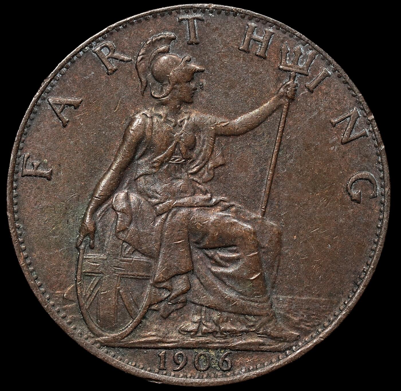 修遠堂世界钱币第106期，请看参拍说明 1906年英国1法新铜币