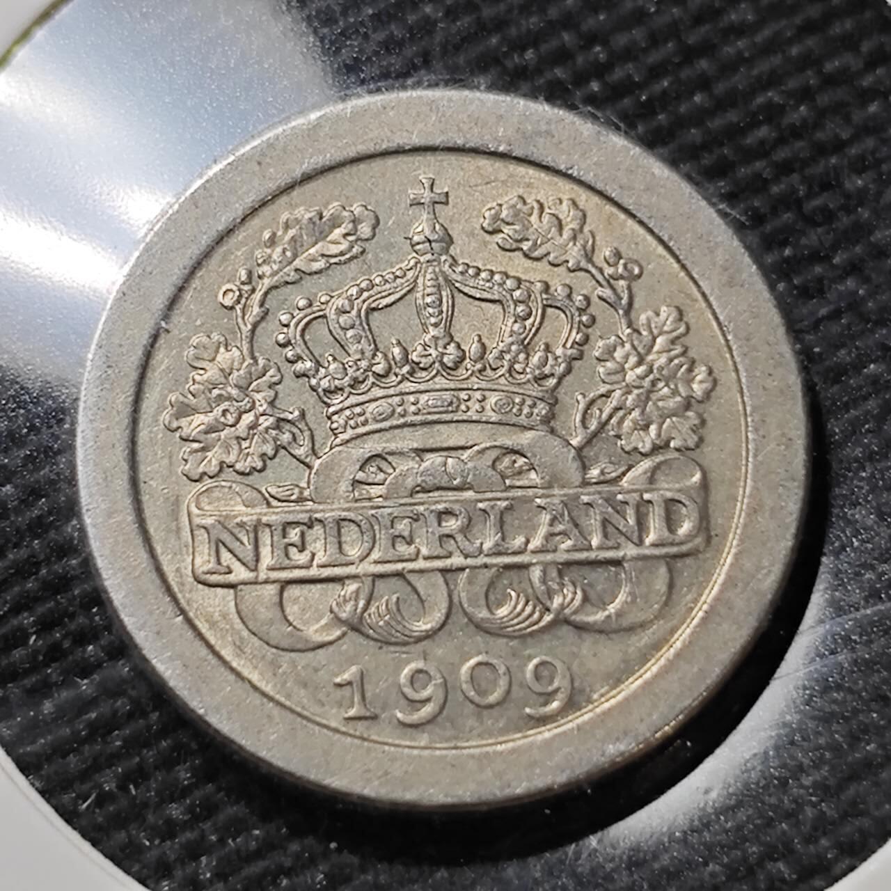 KK钱币收藏小铺   第401期 2月预留时间 周末发货  1909荷兰5分 带光