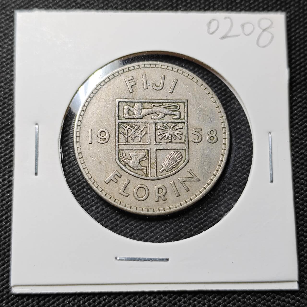 KK钱币收藏小铺   第402期 2月预留时间 周末发货  1958斐济1弗洛林
