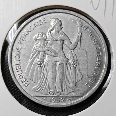 KK钱币收藏小铺   第401期 2月预留时间 周末发货 -  1952法属波利尼西亚5法郎