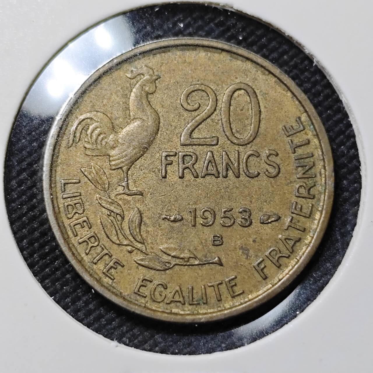 KK钱币收藏小铺   第401期 2月预留时间 周末发货  1953法国20法郎