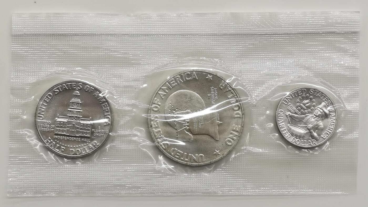 博洋堂世界钱币拍卖第163期（全场包邮） 美国1976年3枚非流通银币 红色版 41.84克400银 带证