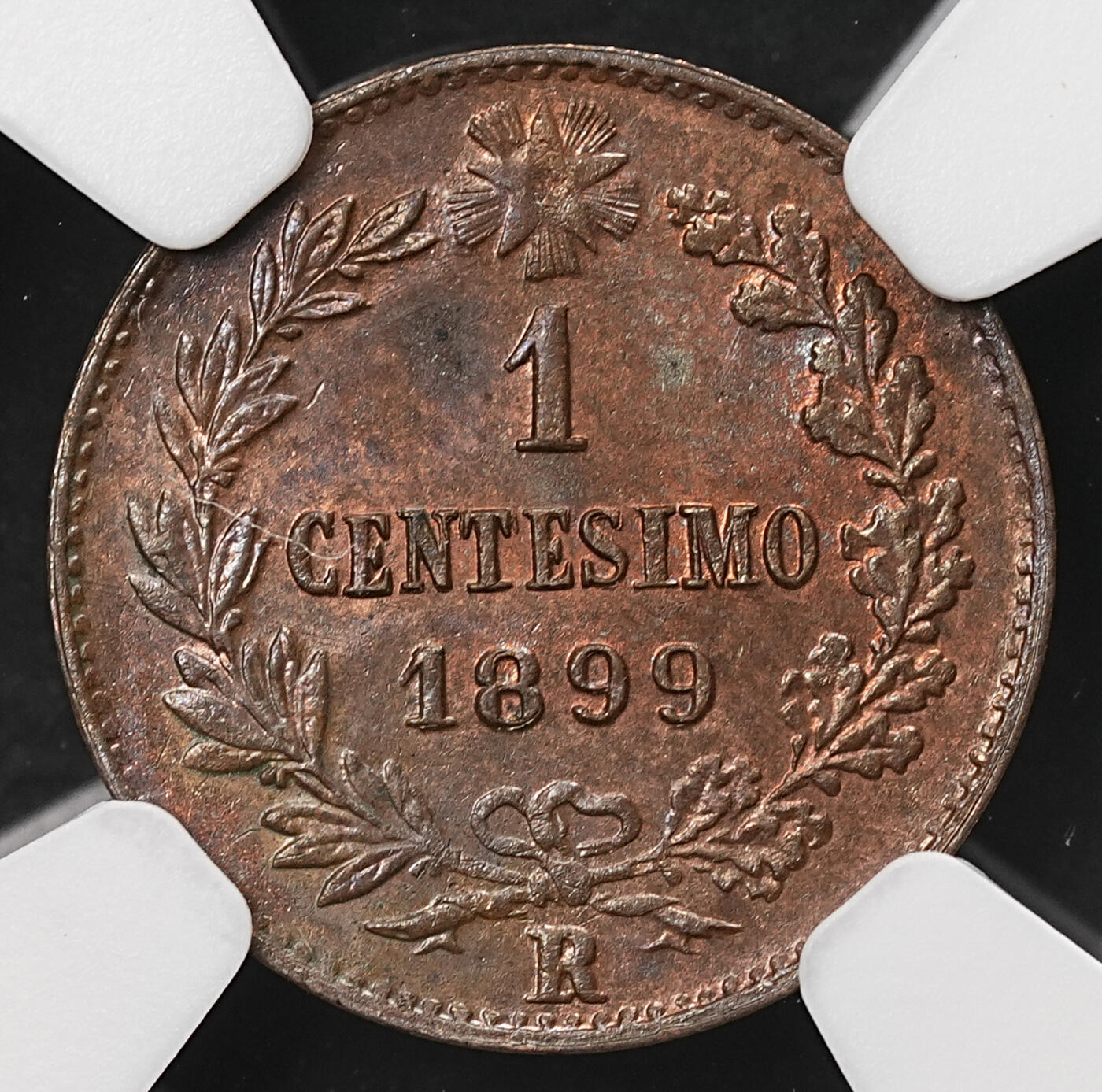 修遠堂世界钱币第106期，请看参拍说明 NGC MS64BN 1899年意大利1分铜币