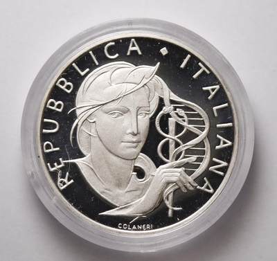 观钱近现代机制币拍卖No.003  - 意大利 1989 年 “抗癌斗争” 500 里拉纪念银币