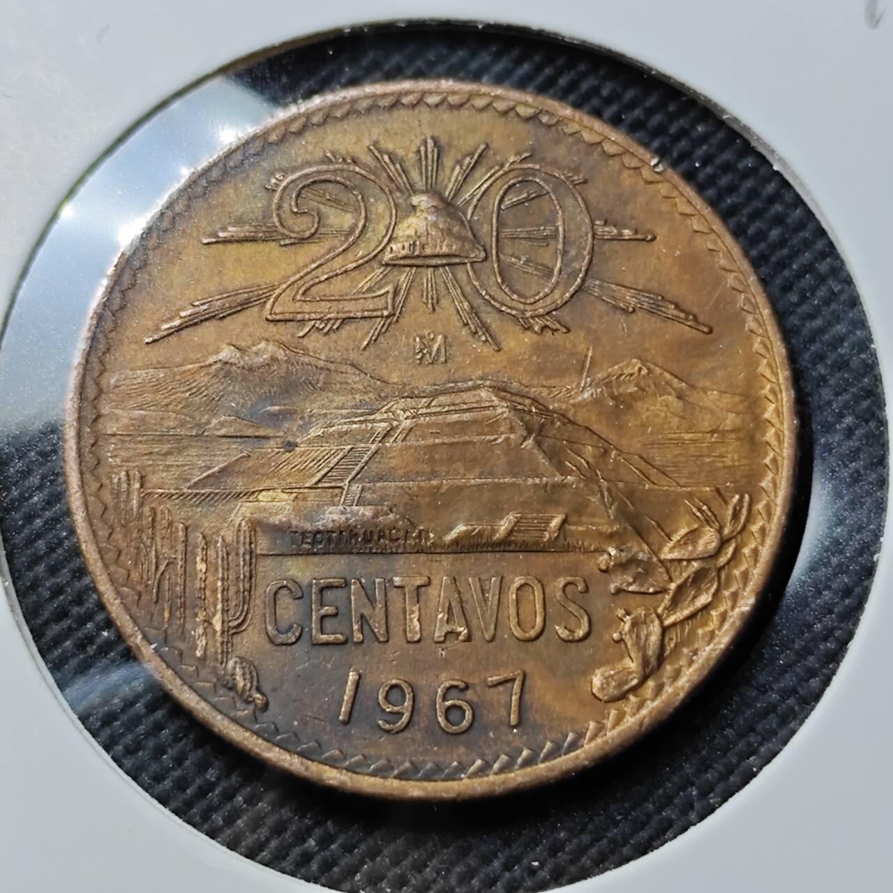 KK钱币收藏小铺   第403期 2月预留时间 周末发货  1967墨西哥20分铜币