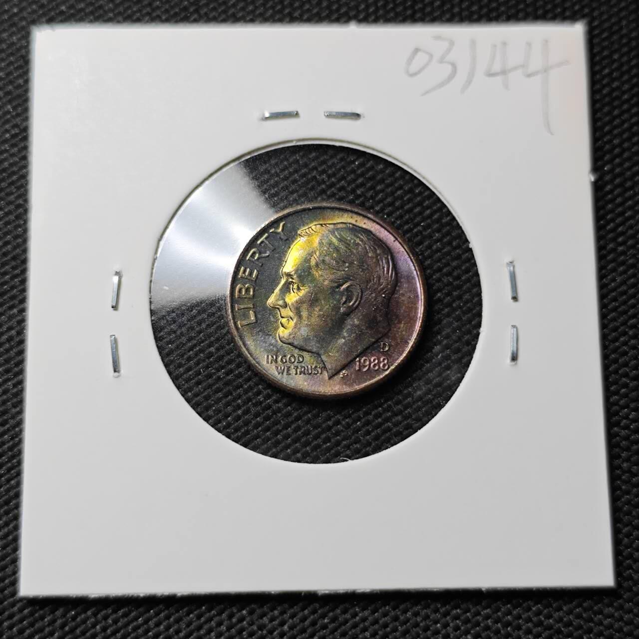 KK钱币收藏小铺   第403期 2月预留时间 周末发货  1988美国10分 好品 带彩