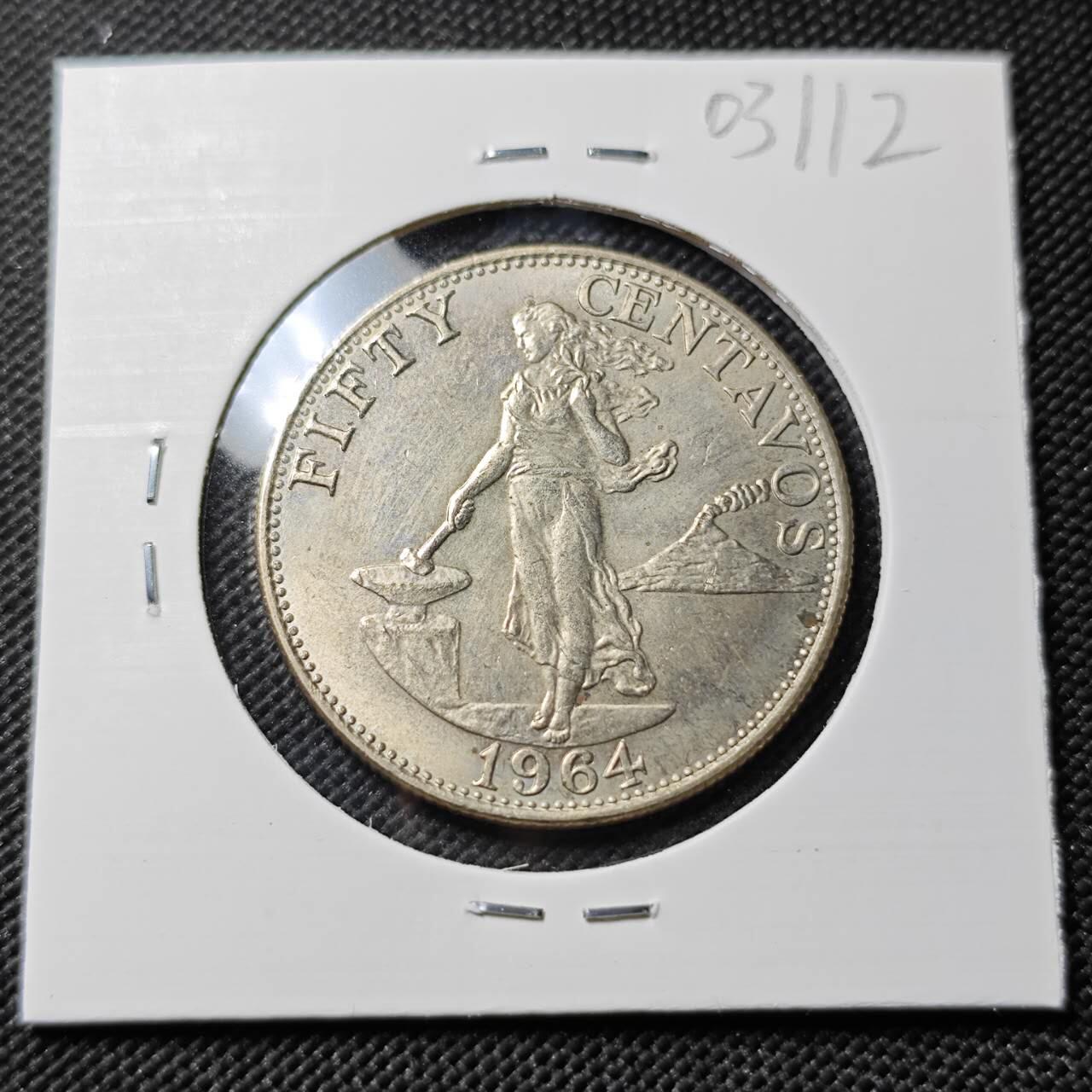 KK钱币收藏小铺   第403期 2月预留时间 周末发货 1964菲律宾50分 打铁女神 好品