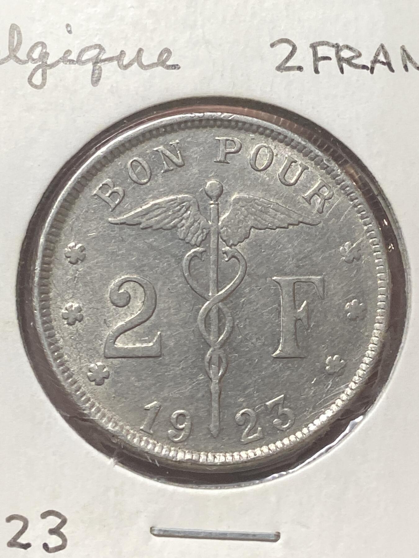 2026年第三十四场(总第二百零三场）外国精品纸夹币场(免佣金) 比利时🇧🇪1923年2法郎(阿尔贝一世时期，法语版)