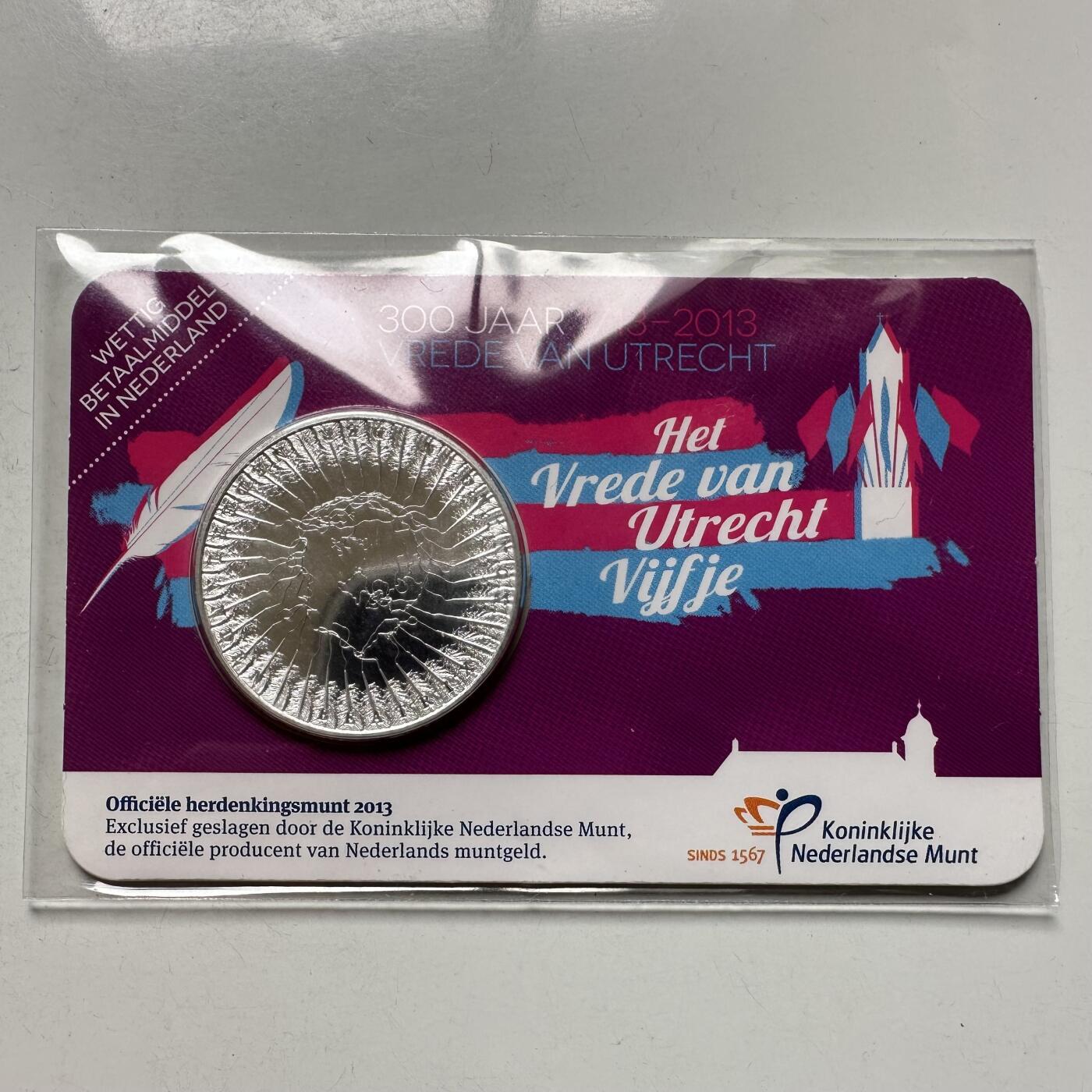 🌹外币初藏🌹🐯2026年第26场  各国纪念币专场 每周二四六晚8️⃣点 接代拍 荷兰2013年乌得勒支和约300年5欧元镀银币，直径29mm，重10.5g