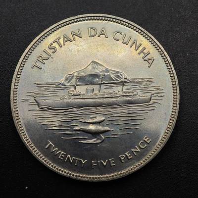  【淘币小摊】限时拍第八百七十九拍   克朗币邮币封场    每周一统一发货 - 特里斯坦达库尼亚1977年女王登基银禧25便士纪念币