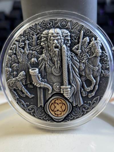 第193期拍卖 - 纽埃2019斯拉夫神系列2战神斯韦托维德2盎司银币，999银，发行500枚