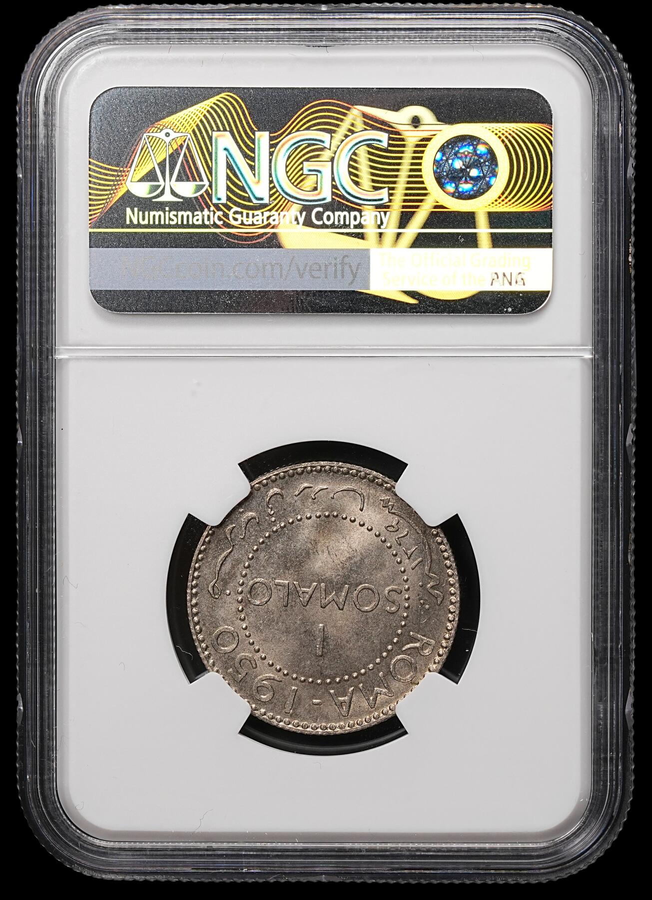 修遠堂世界钱币第106期，请看参拍说明 NGC MS64 1950年意属索马里1索马洛银币