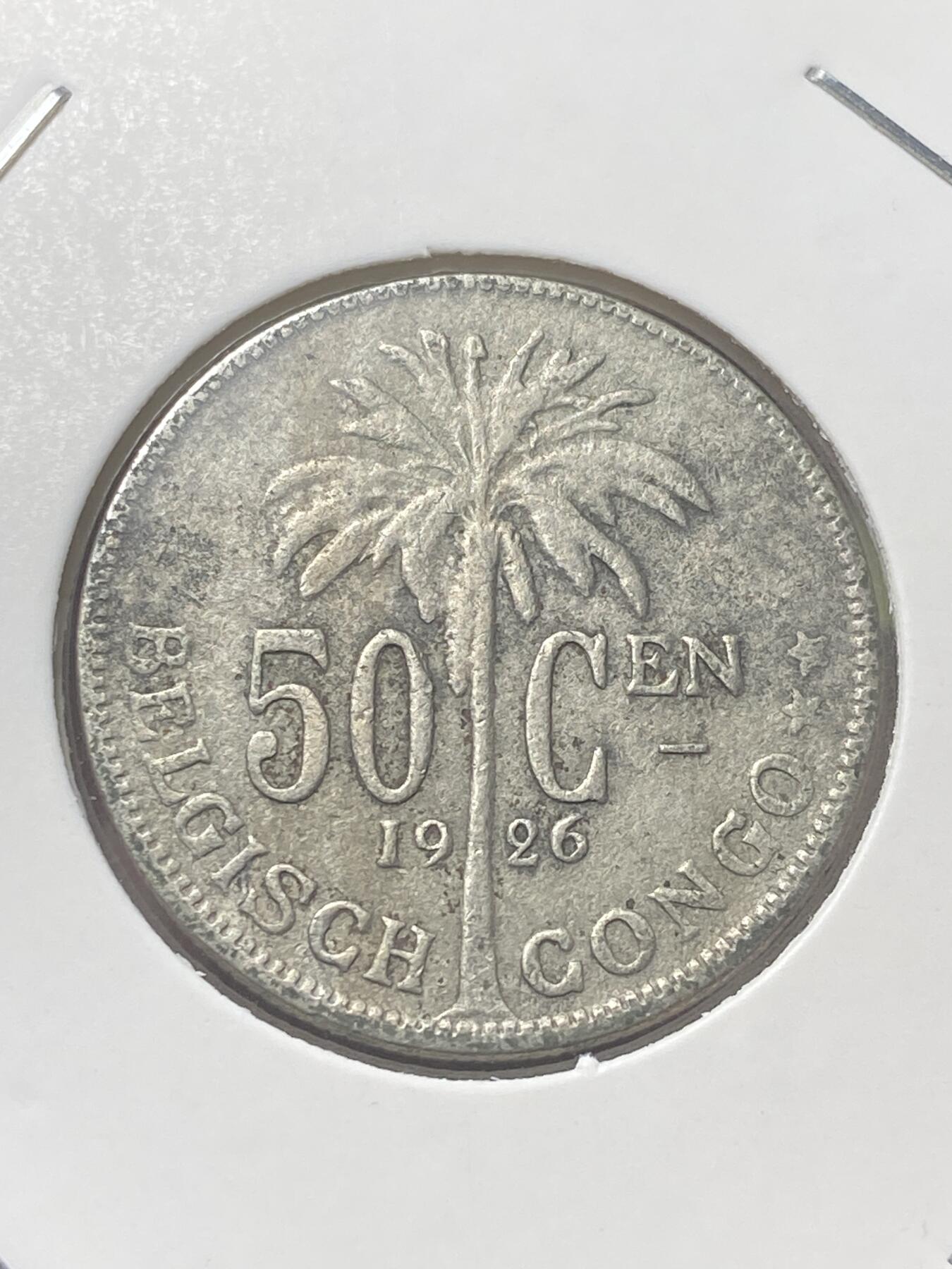 2026年第三十四场(总第二百零三场）外国精品纸夹币场(免佣金) 少见品种–比属刚果1926年50分(阿尔贝一世时期，荷语版)