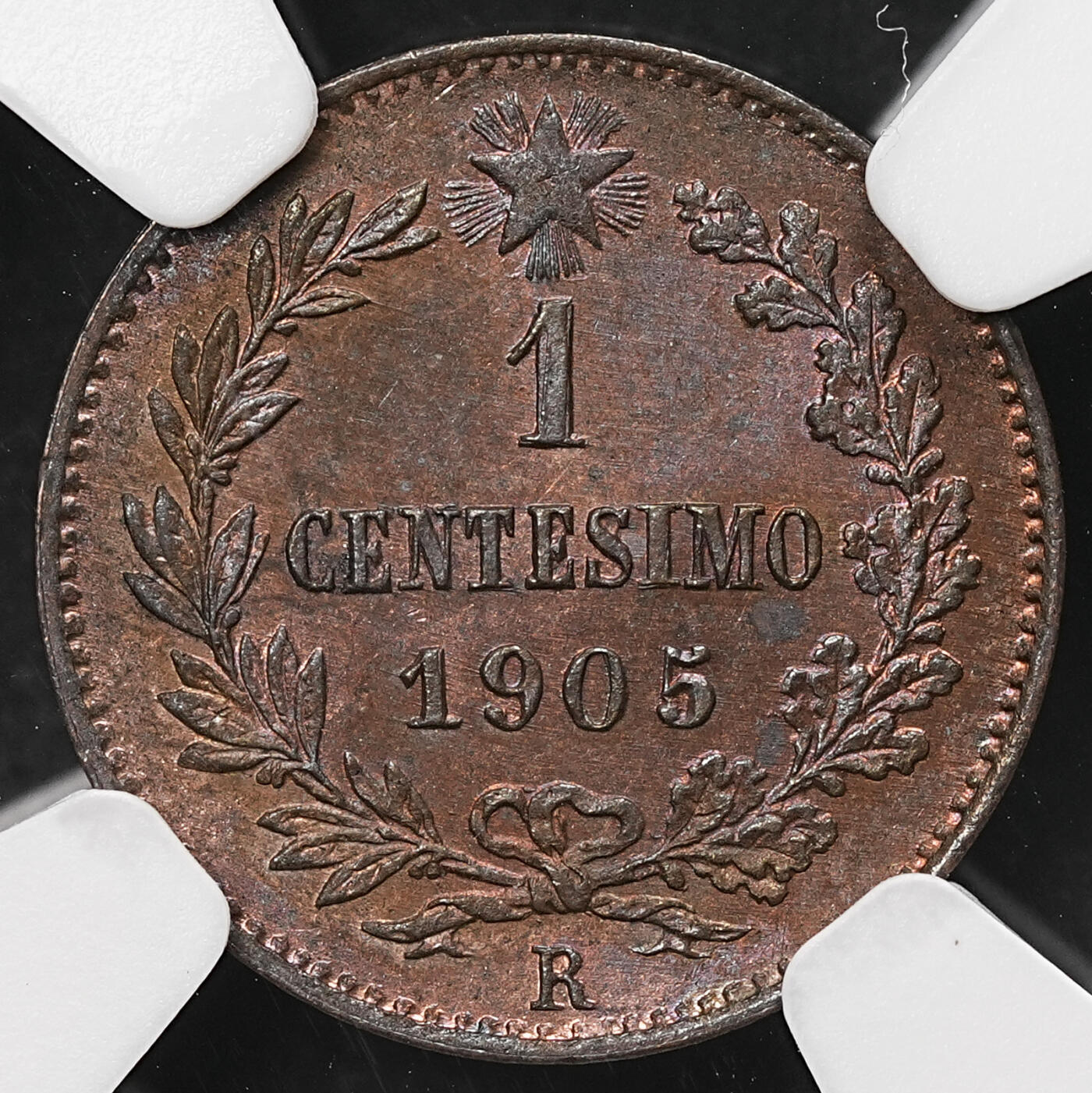 修遠堂世界钱币第106期，请看参拍说明 NGC MS64BN 1905年意大利1分铜币