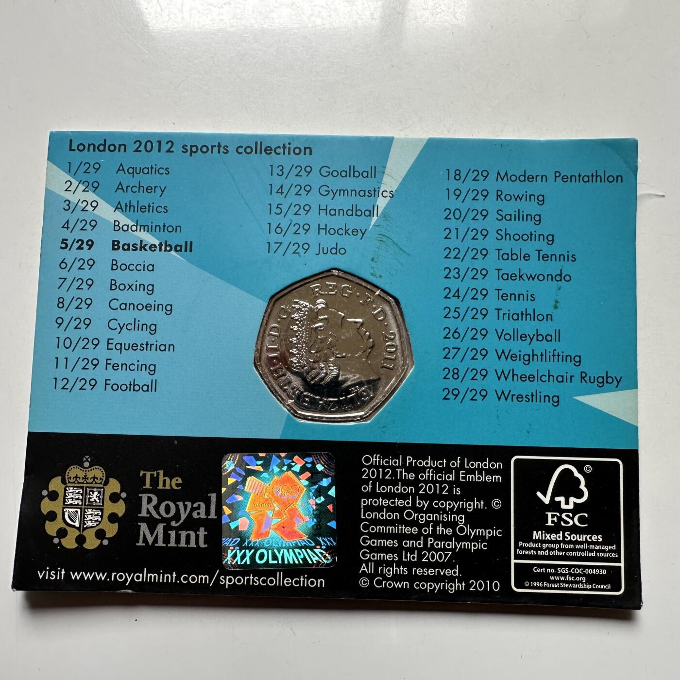 🌹外币初藏🌹🐯2026年第26场  各国纪念币专场 每周二四六晚8️⃣点 接代拍 英国2011年伦敦奥运会 篮球50便士纪念币