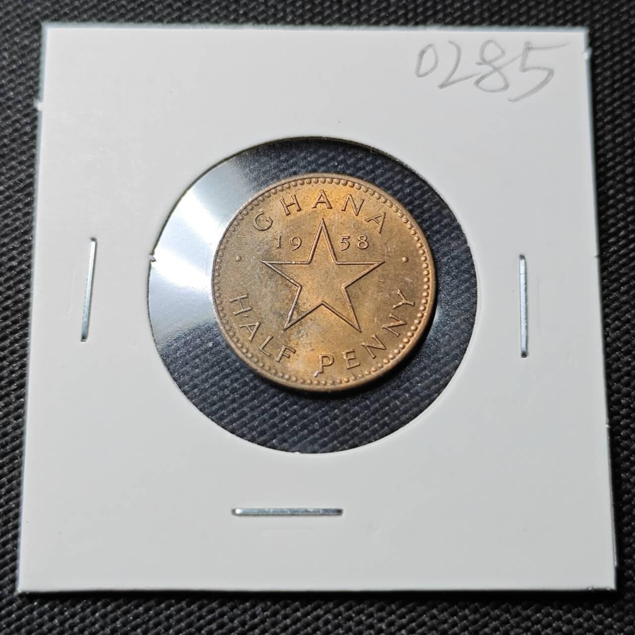 KK钱币收藏小铺   第402期 2月预留时间 周末发货  1958加纳1/2便士铜币