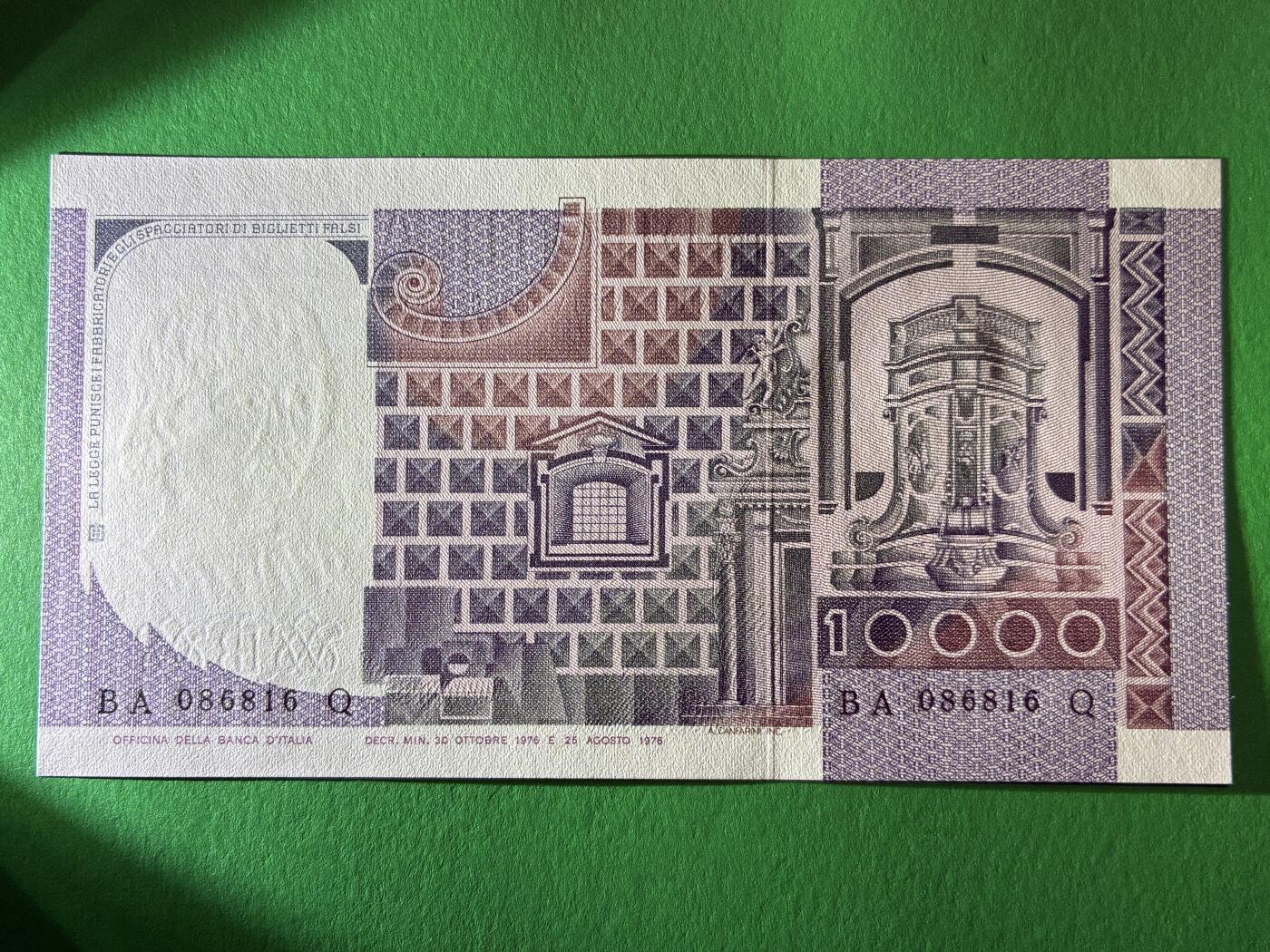 咖啡豆•收藏 2026年Mar_13th世界各国纸币拍卖 意大利 1976年 10000里拉 全新UNC 外国纸币 086816