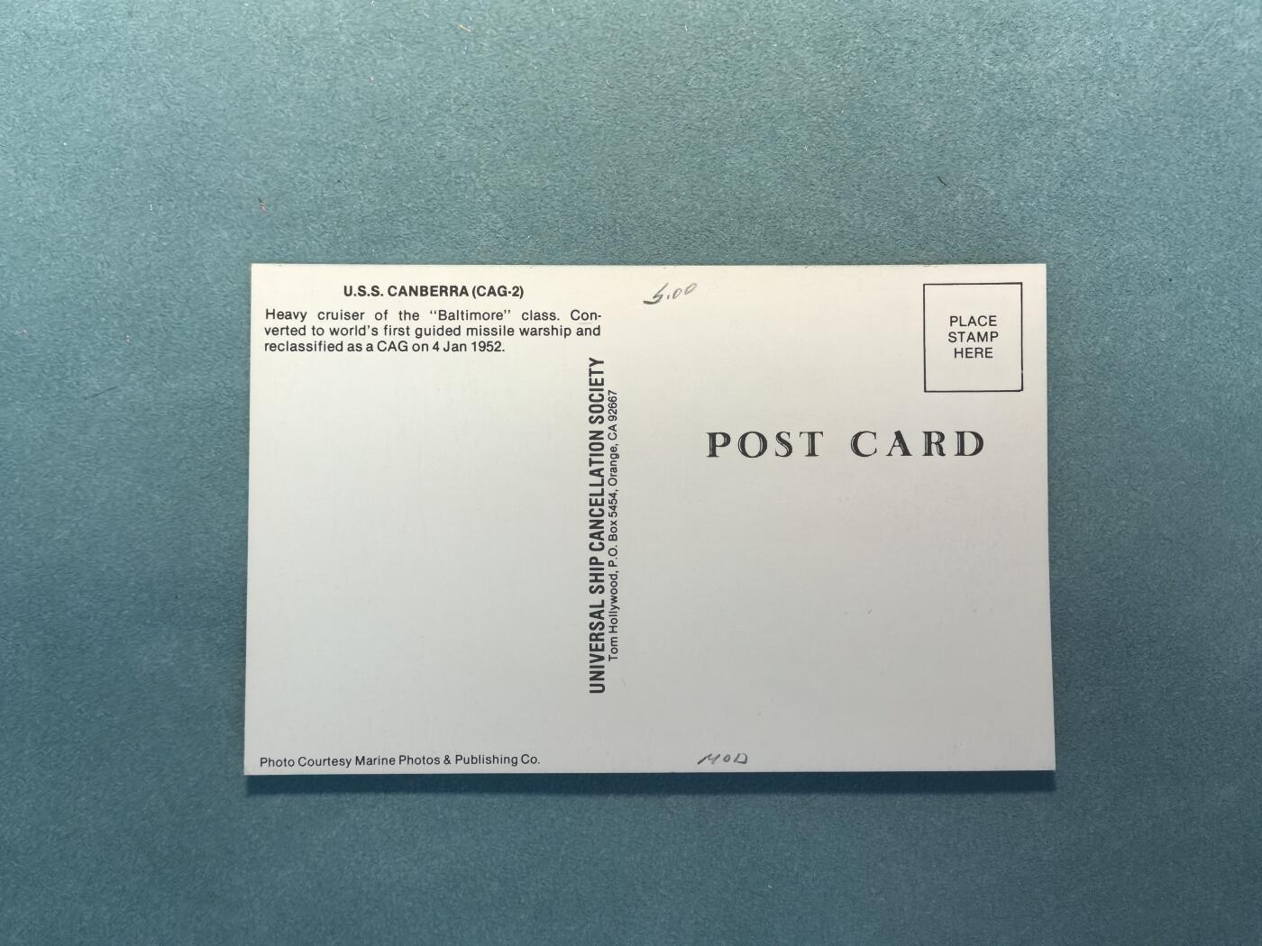 盛世勋华——号角文化勋章邮票专场拍卖第308期 美国冷战时期军舰专题明信片 堪培拉号（CAG-2）重型导弹巡洋舰  