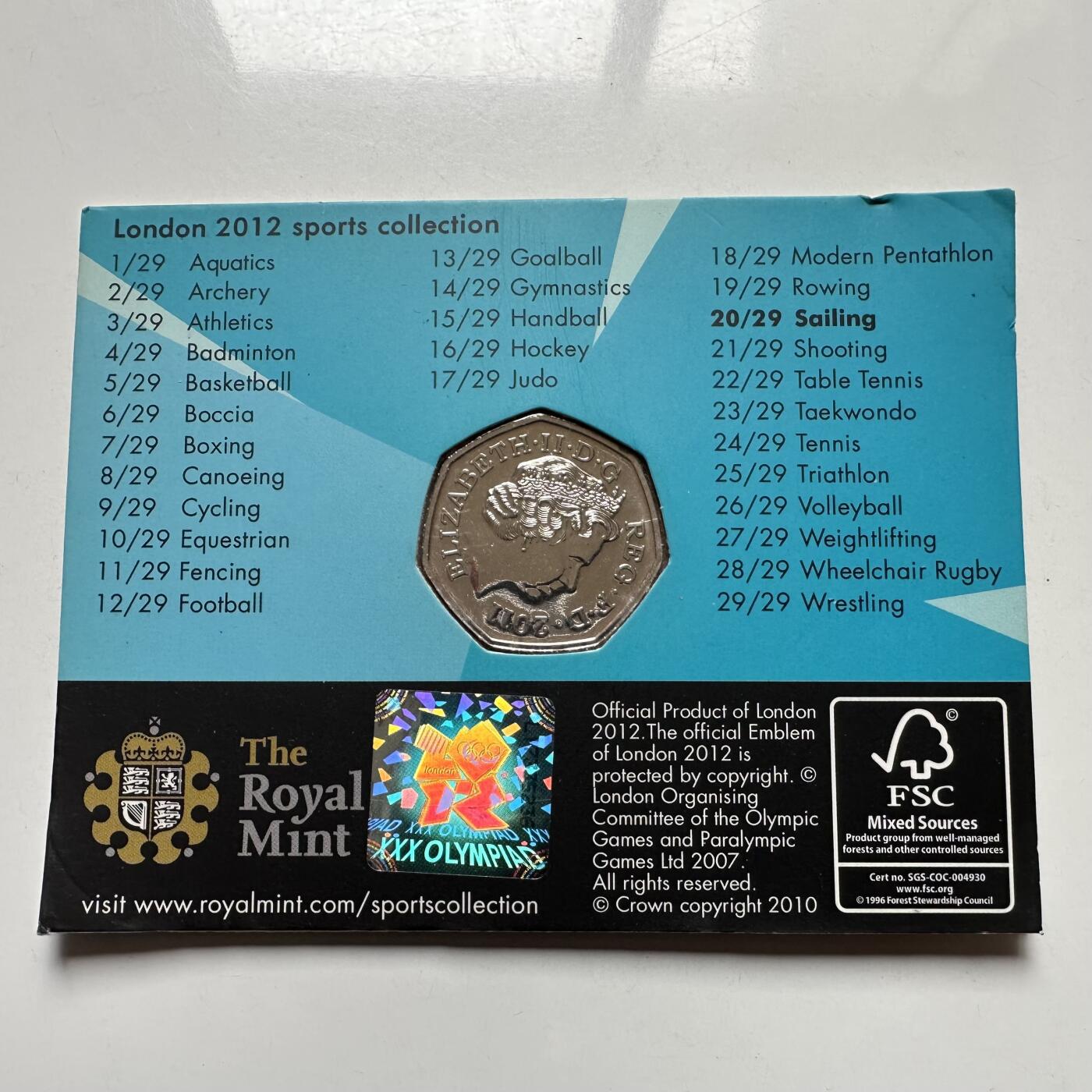 🌹外币初藏🌹🐯2026年第26场  各国纪念币专场 每周二四六晚8️⃣点 接代拍 英国2011年伦敦奥运会帆船50便士纪念币