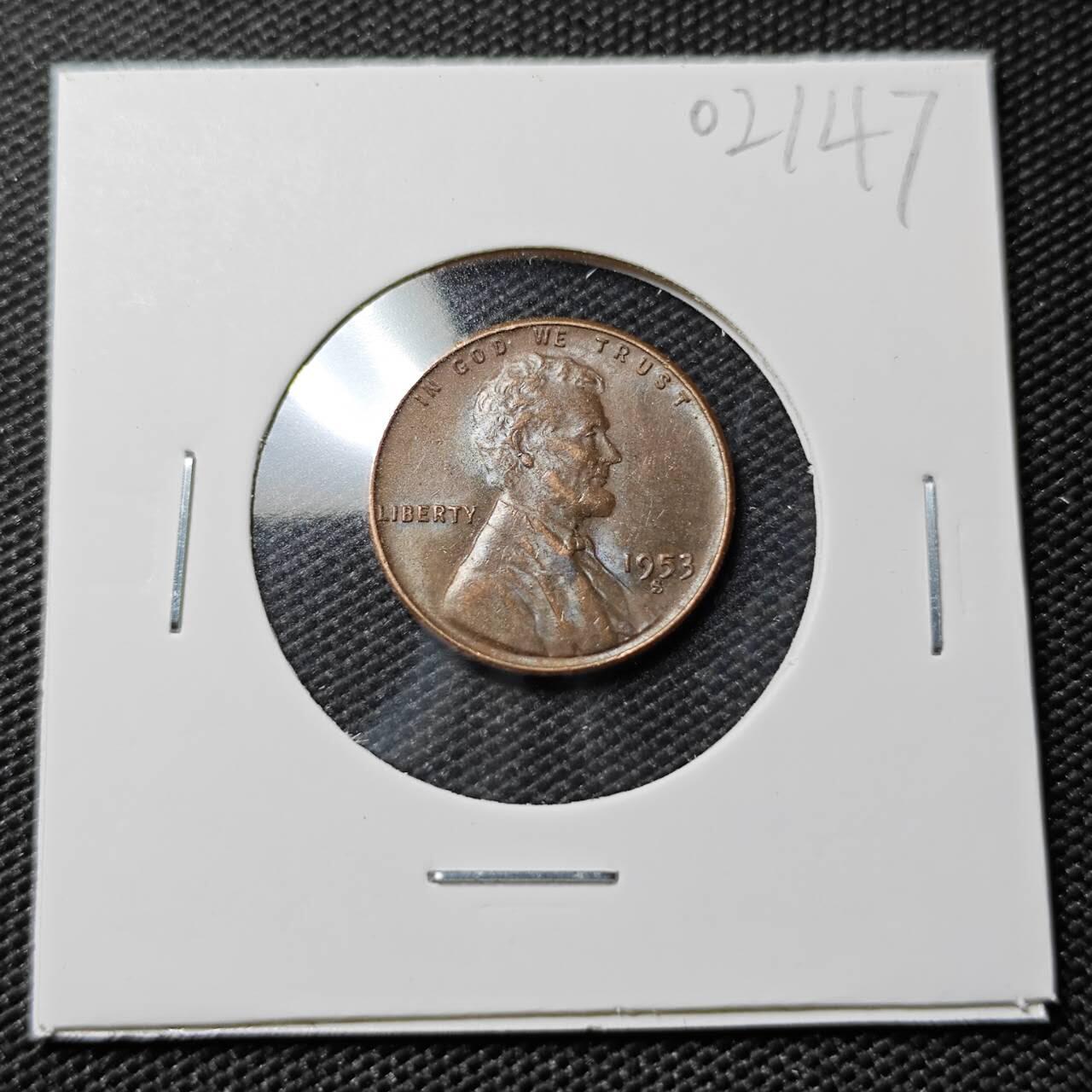 KK钱币收藏小铺   第402期 2月预留时间 周末发货  1953美国麦穗1分铜币 好品