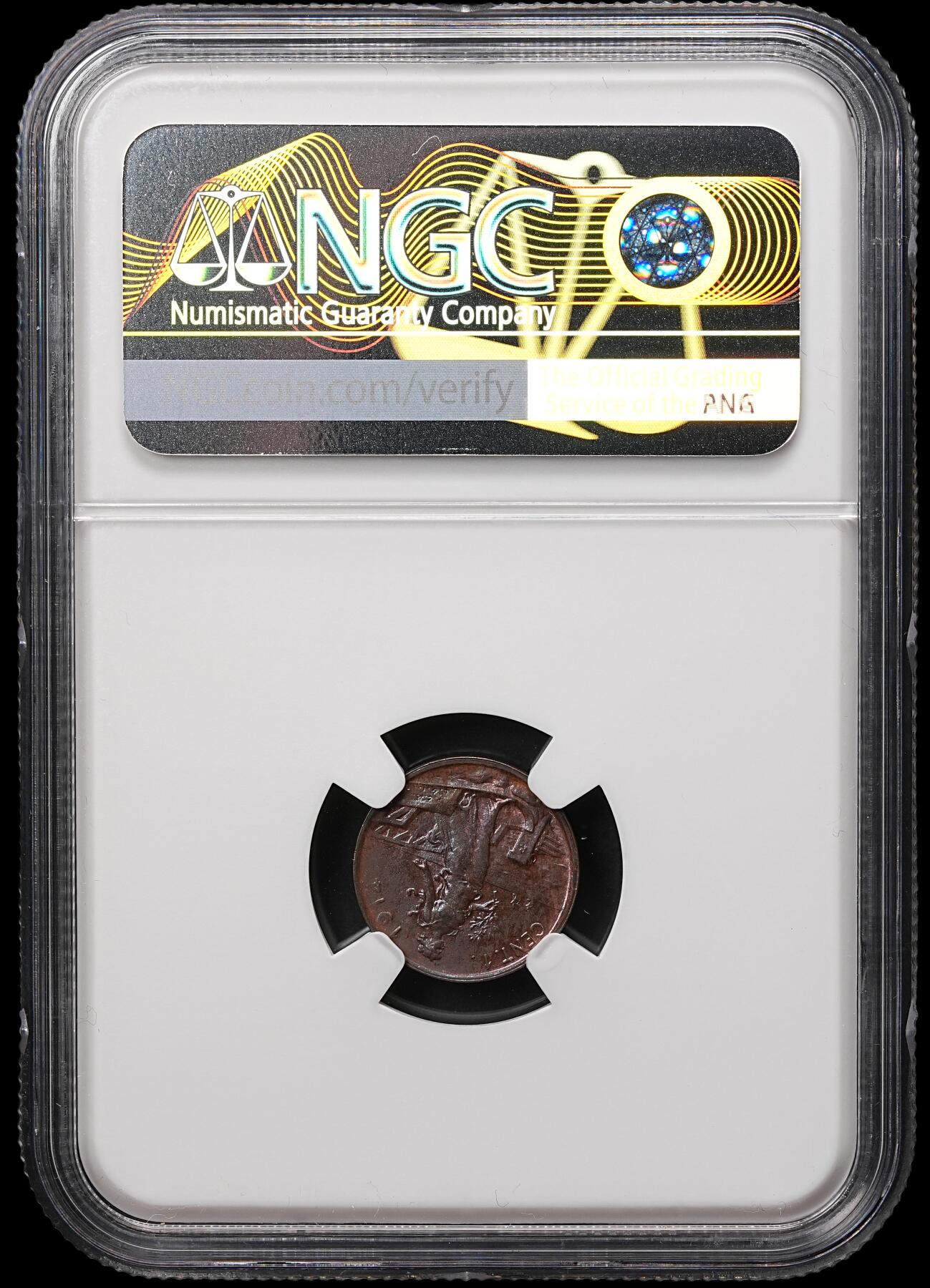 修遠堂世界钱币第106期，请看参拍说明 NGC MS63BN 1914年意大利1分铜币