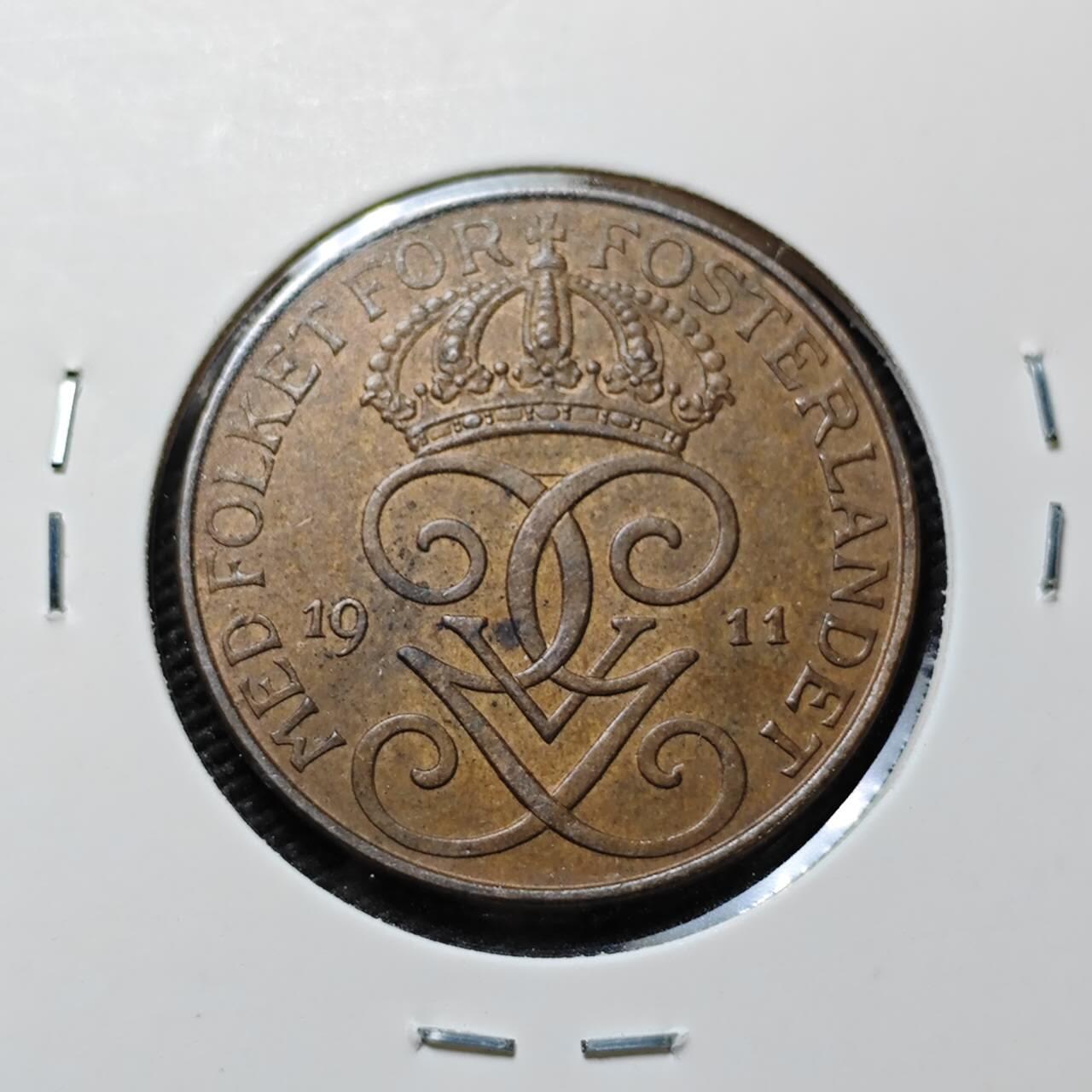 KK钱币收藏小铺   第403期 2月预留时间 周末发货  1911瑞典5欧尔铜币