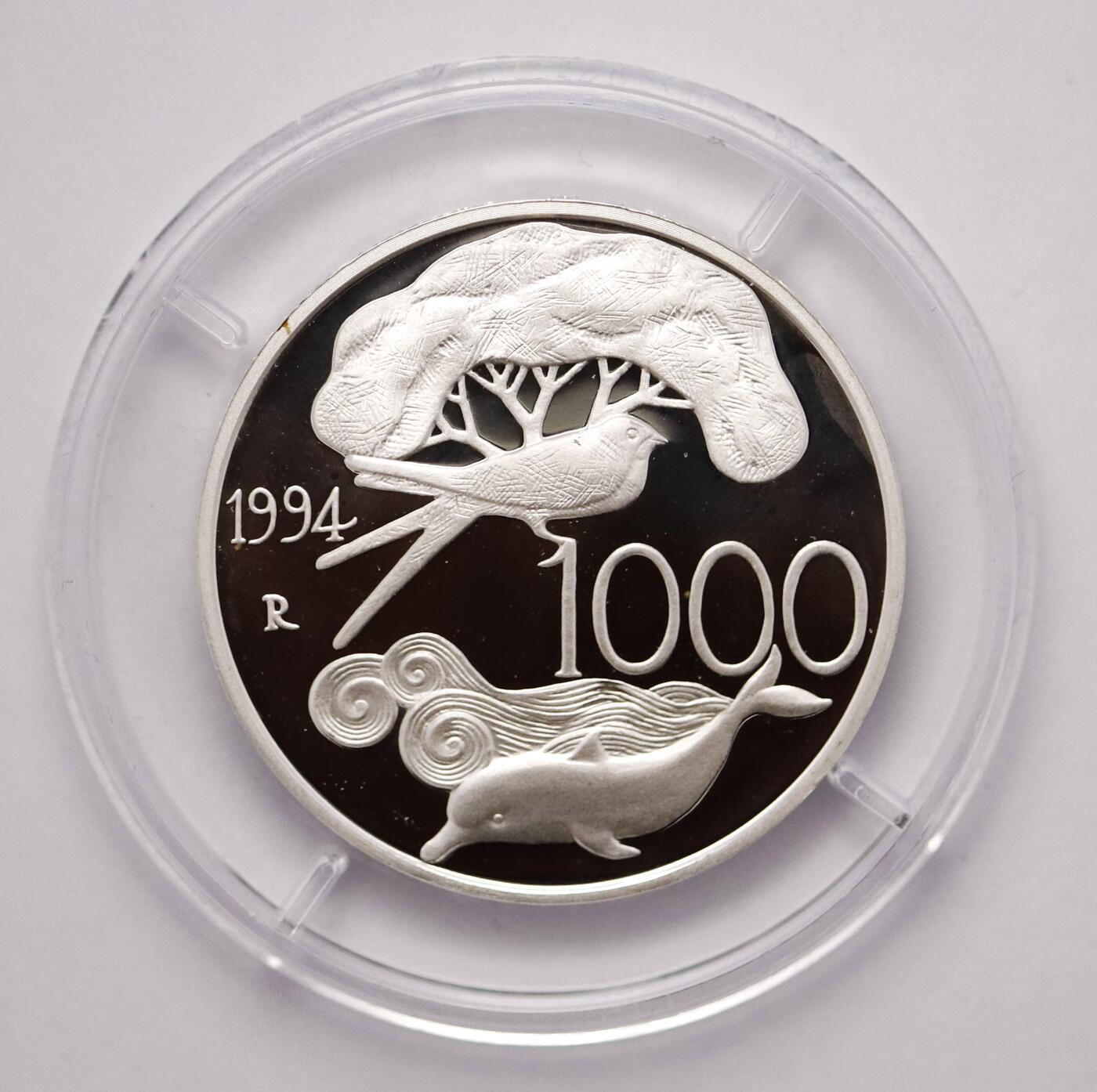 观钱近现代机制币拍卖No.003  意大利 1994 年 “动植物保护” 1000 里拉纪念银币