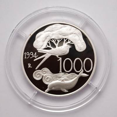 观钱近现代机制币拍卖No.003  意大利 1994 年 “动植物保护” 1000 里拉纪念银币