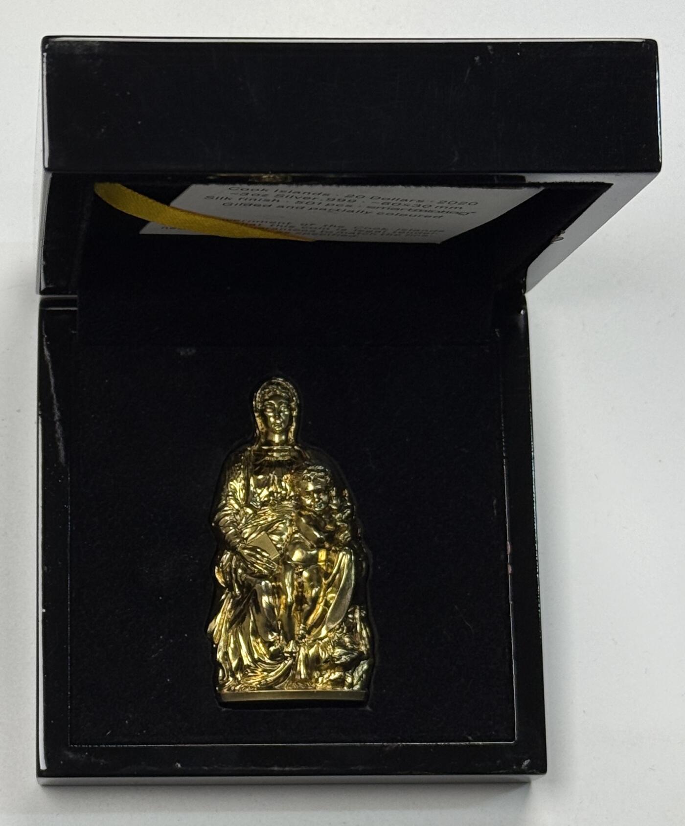 S&S Numismatic世界钱币-拍卖 第121期  库克2020年 布鲁日圣母玛利亚（米开朗基罗）20元镀金立体银币 3盎司999银 发行量：501 盒证齐全
