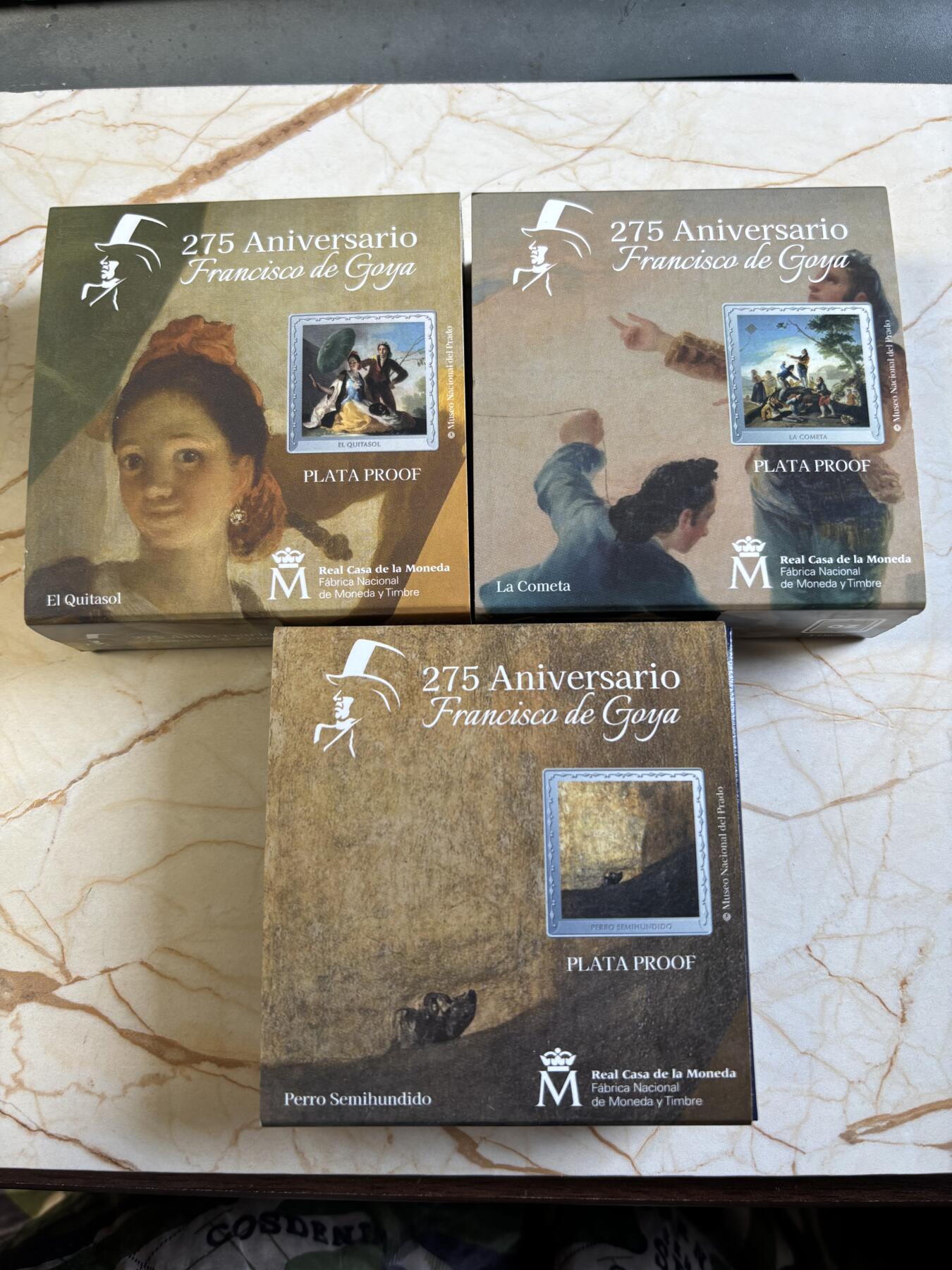 第193期拍卖 西班牙2021年画家戈雅名画系列2组方形彩银币3枚套，925银，1盎司*3，发行5000枚