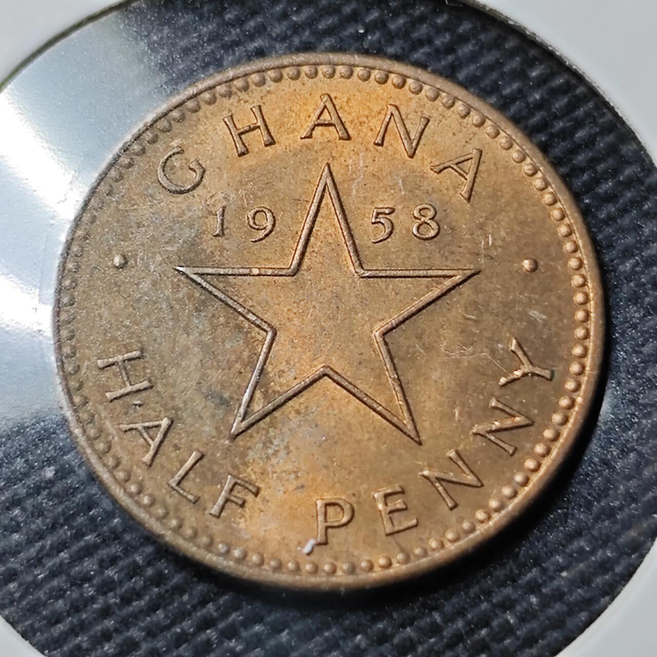 KK钱币收藏小铺   第402期 2月预留时间 周末发货  1958加纳1/2便士铜币