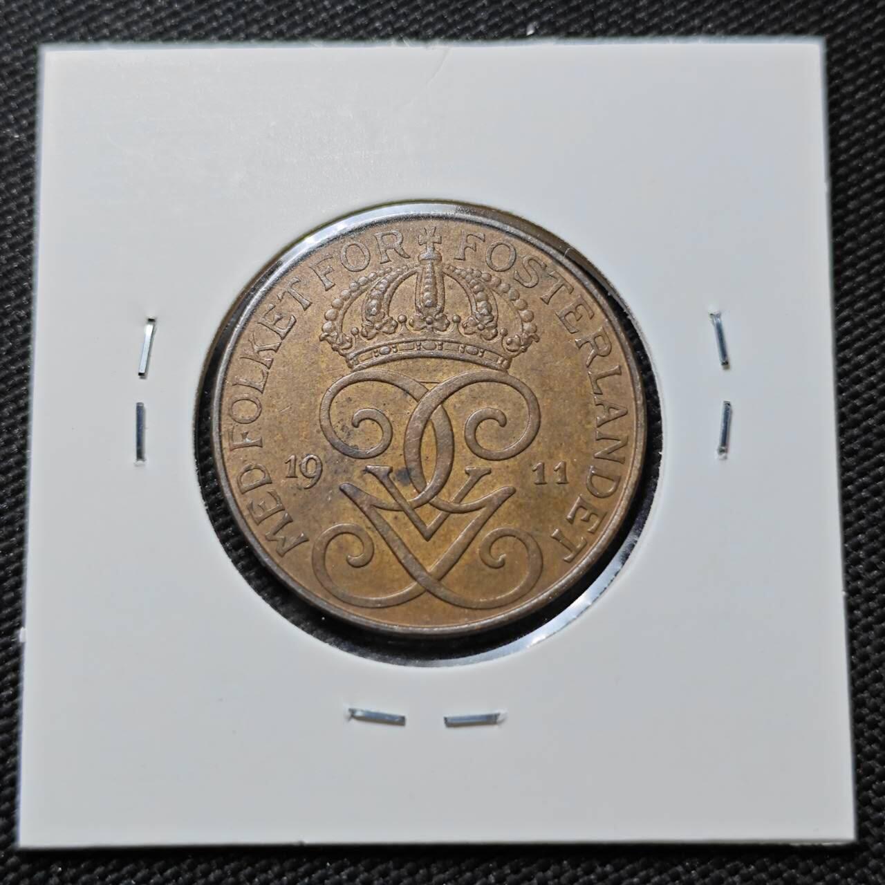 KK钱币收藏小铺   第403期 2月预留时间 周末发货  1911瑞典5欧尔铜币