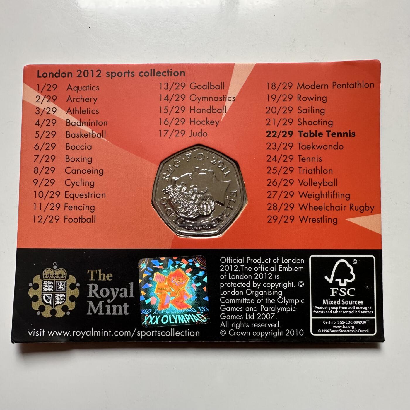 🌹外币初藏🌹🐯2026年第26场  各国纪念币专场 每周二四六晚8️⃣点 接代拍 英国2011年伦敦奥运会乒乓球50便士纪念币