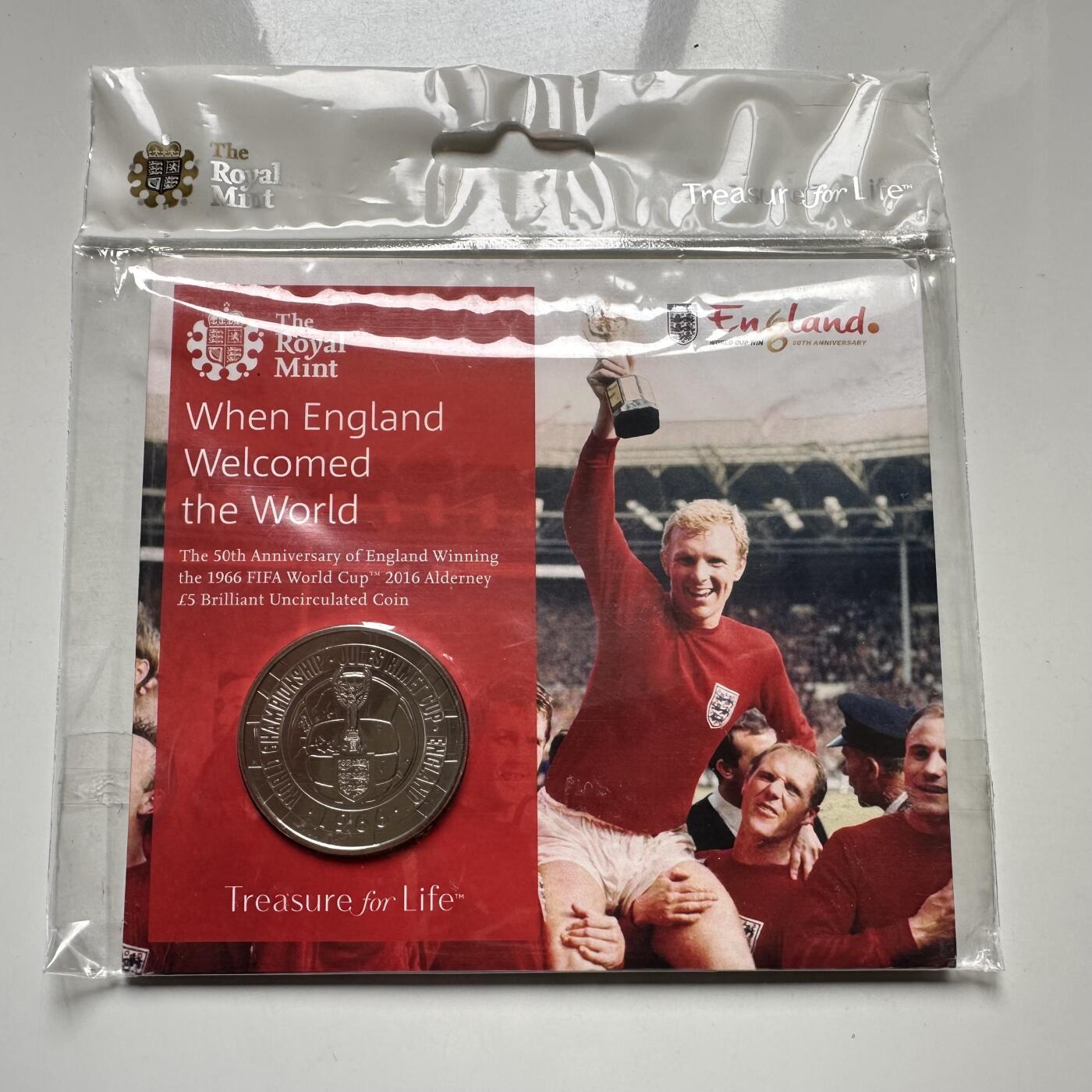 🌹外币初藏🌹🐯2026年第26场  各国纪念币专场 每周二四六晚8️⃣点 接代拍 奥尔德尼2016年英格兰世界杯夺冠50周年5英镑克朗型纪念币 原装卡